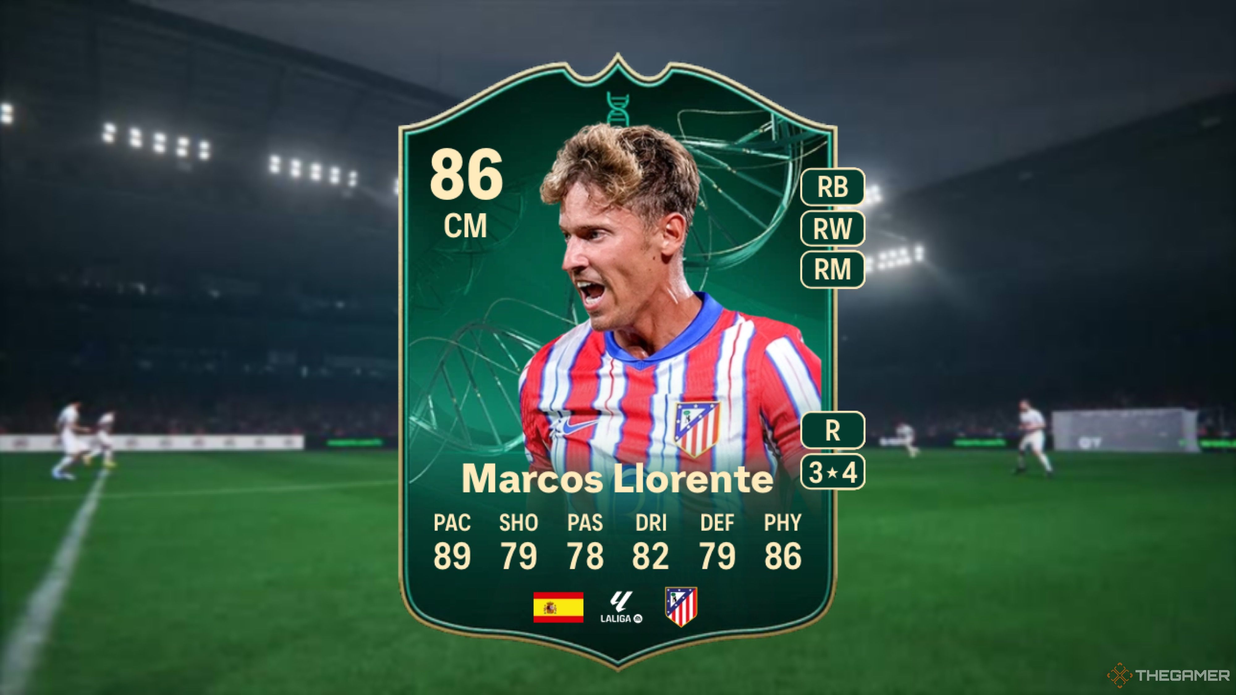 Image showing Llorente card against a faded stadium background.