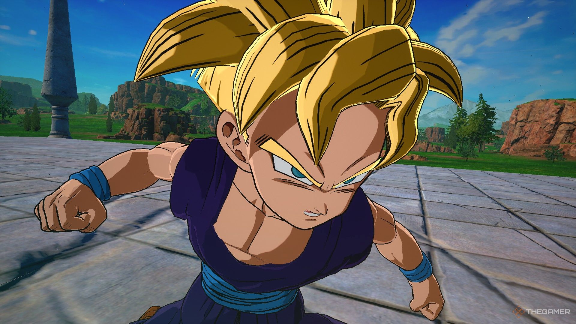 Dragon Ball Sparking Zero image Gohan as a super saiyan ready to fire an attack.