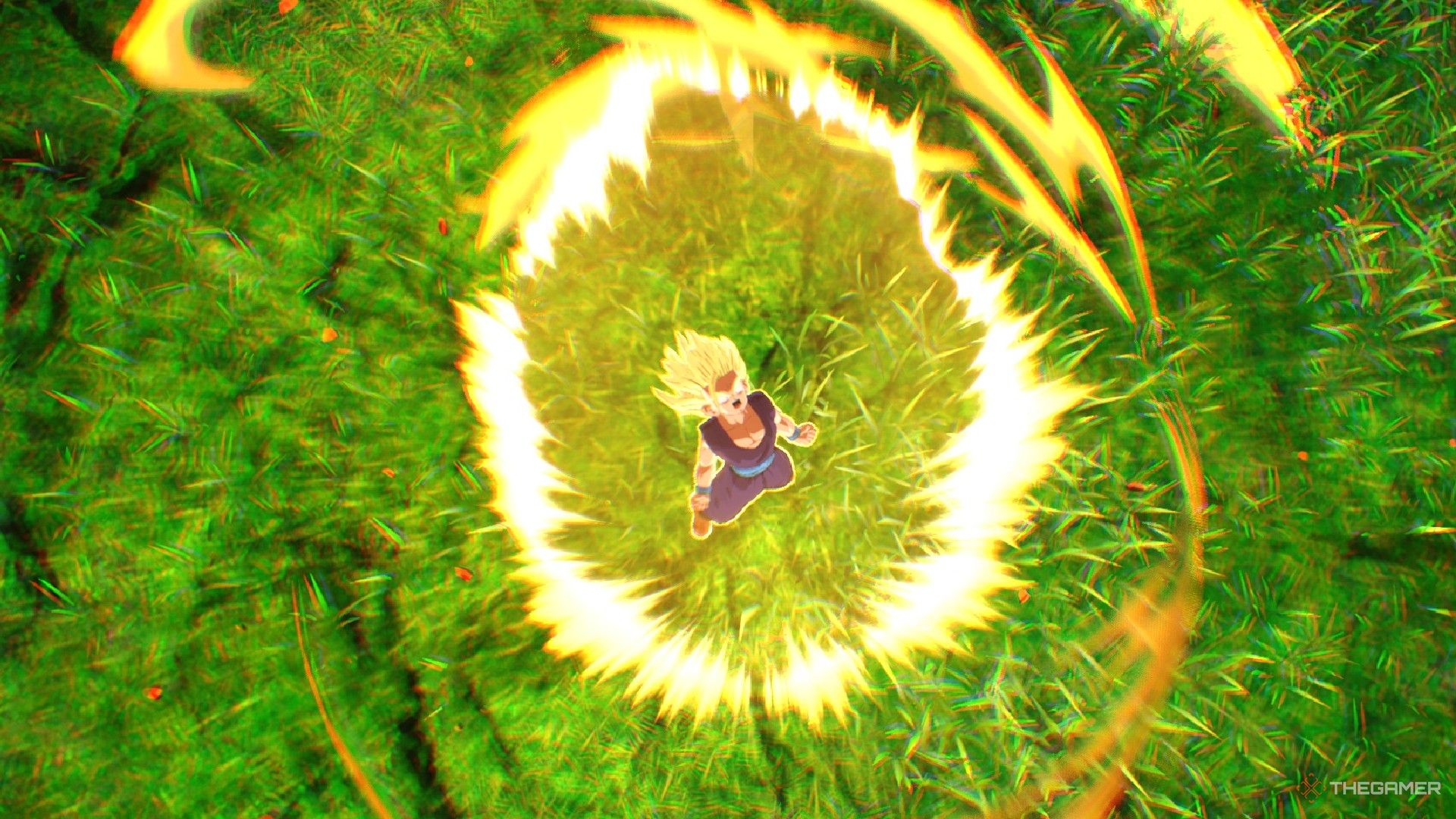 Dragon Ball Sparking Zero image Gohan as a teen Super Saiyan 2 charging power.