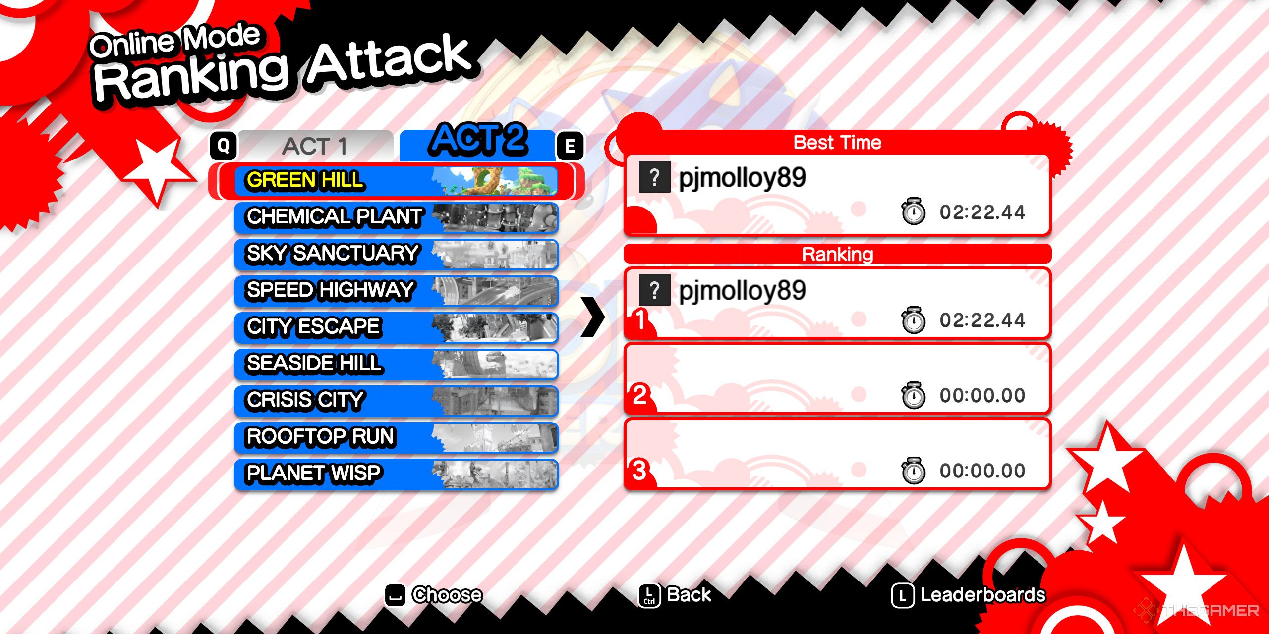 The online leaderboard from Sonic X Shadow Generations.