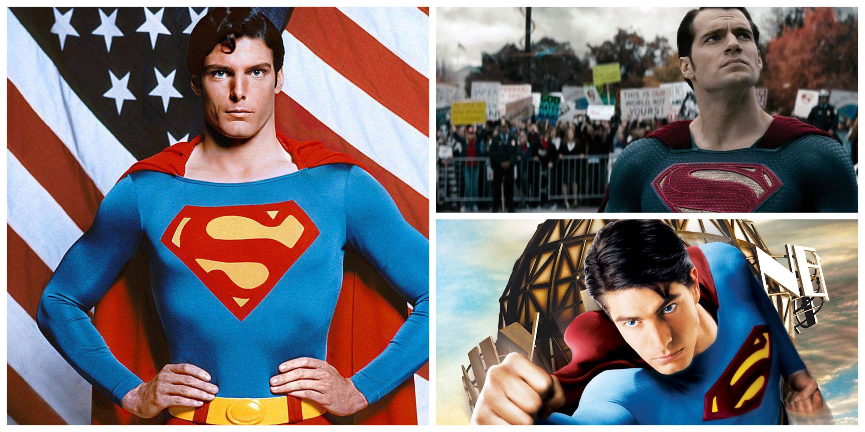 christopher reeve superman, henry cavil superman, brandon routh