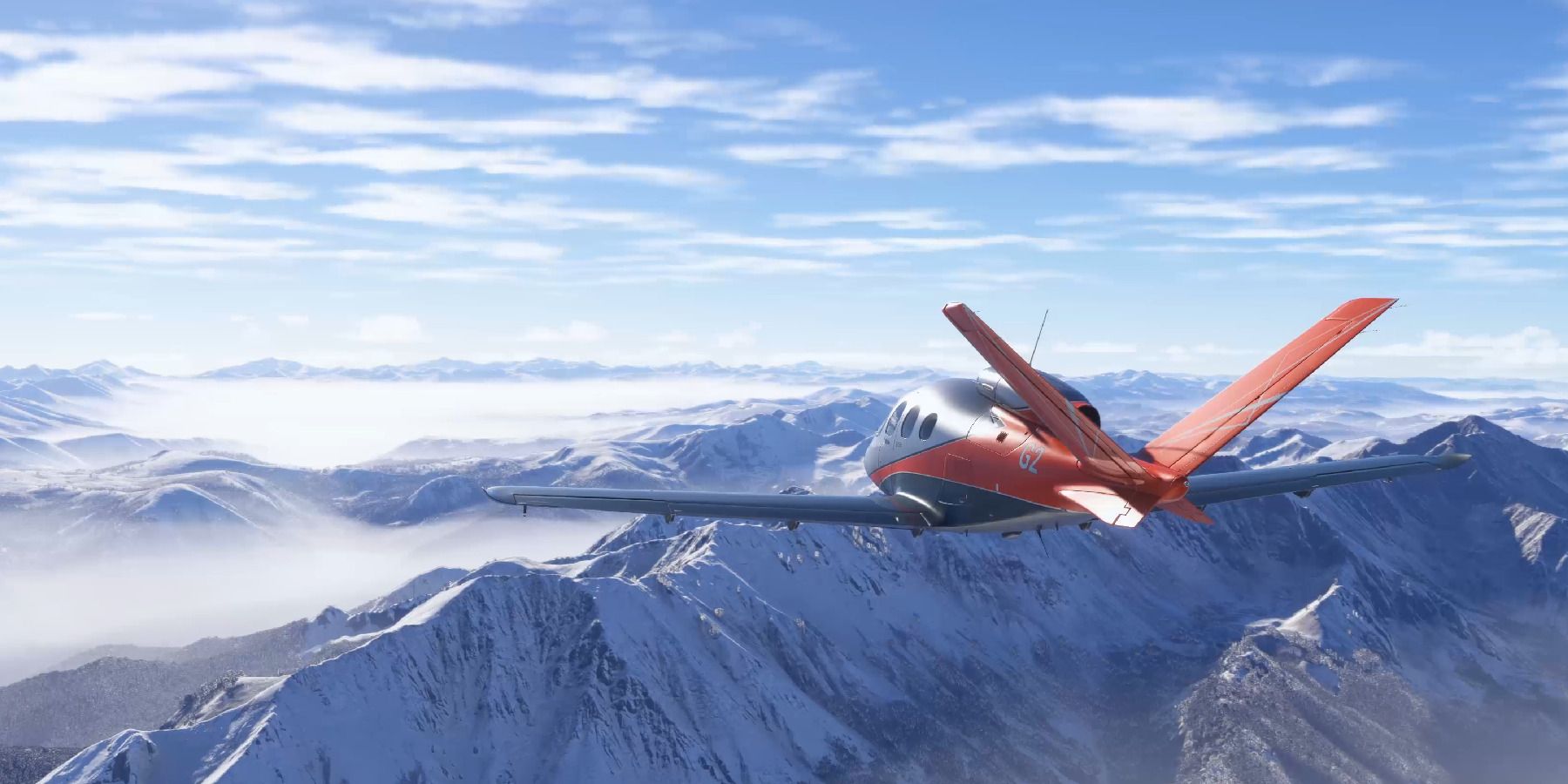 Image of a flight in the snowy mountains in Microsoft Flight Simulator 2024