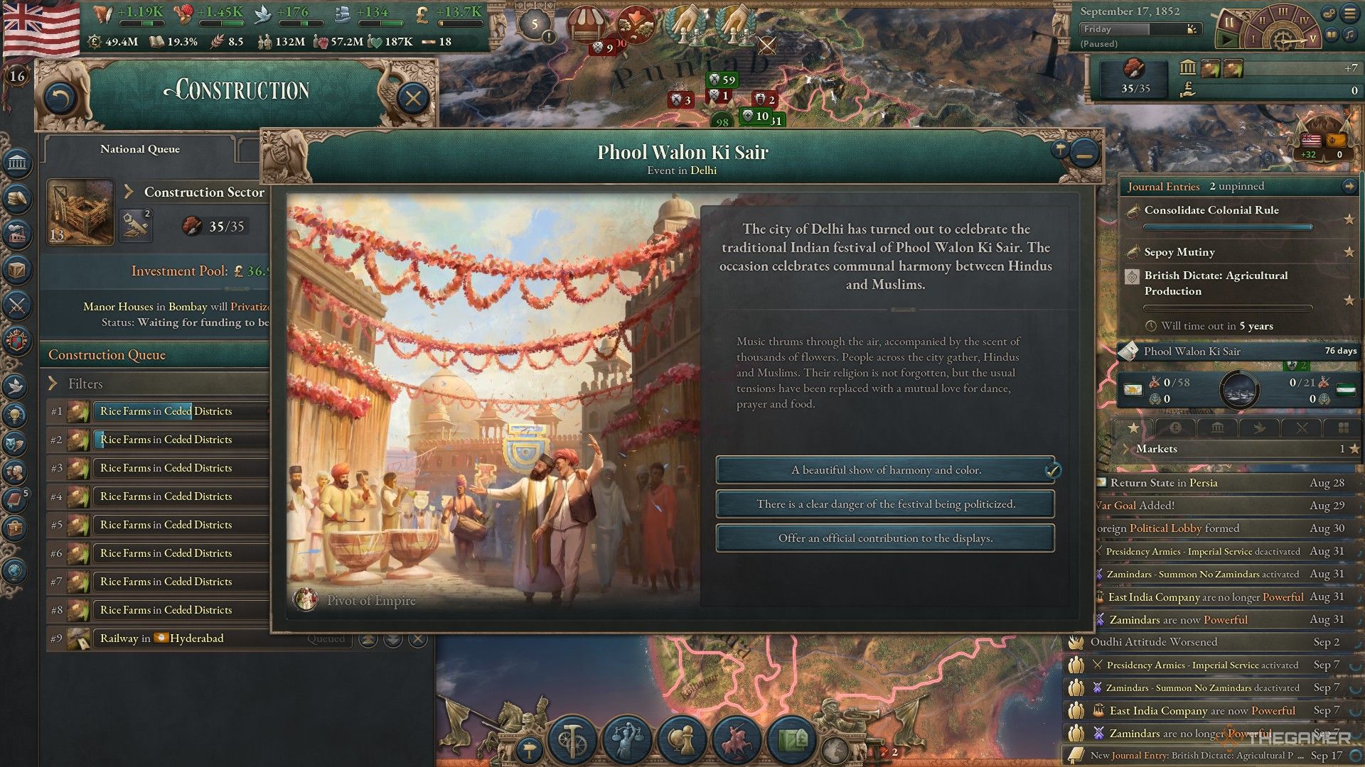 the people of delhi celebrate phool walon ki sair in a unique event for the pivot of empire dlc in victoria 3.