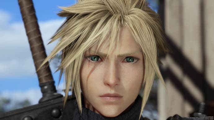 Extreme close up of Cloud staring at the camera