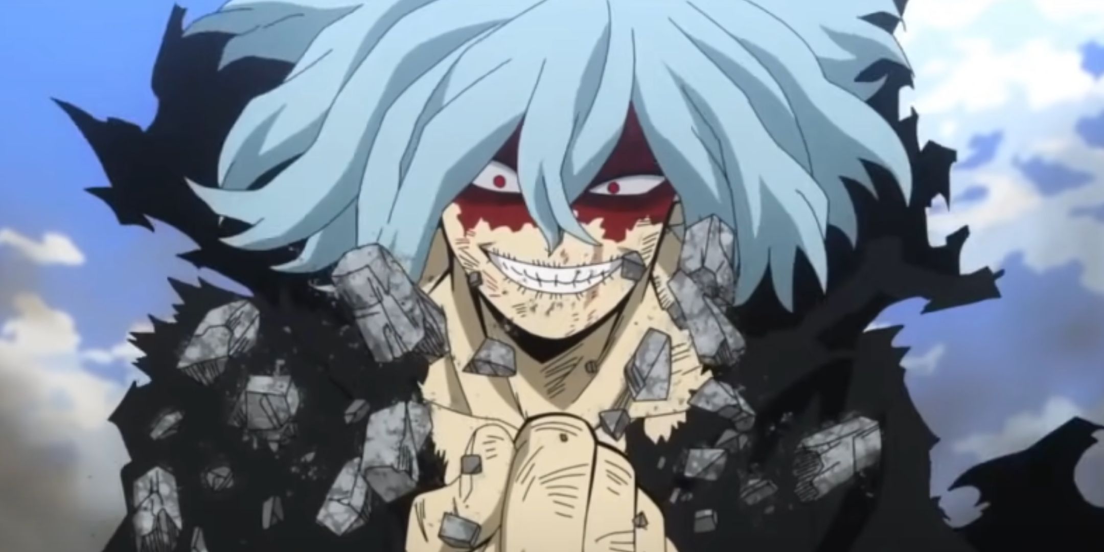 Shigaraki Tomura is crushing a rock in my hero academia.