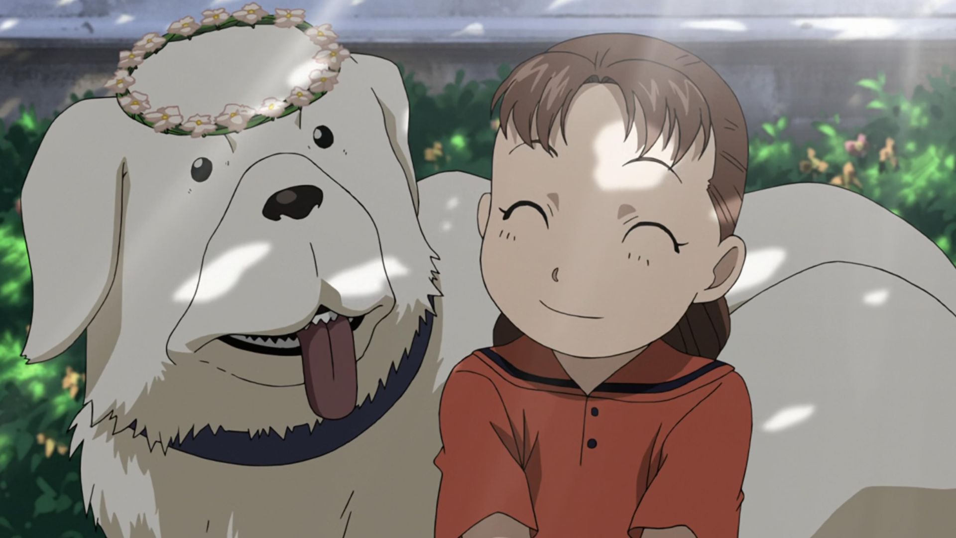 Nina and her pet dog, Alexandar in Full Metal Alchemist Brotherhood.