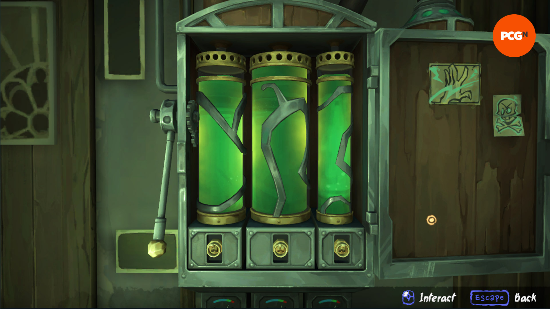 Jinx Fixes Everything Act 2: three tubes filled with a green substance