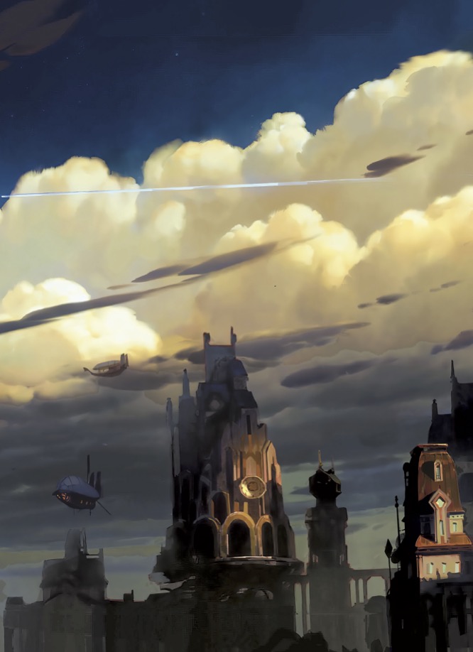 Interior artwork from The Art and Making of Arcane, showing a cloudy city skyline