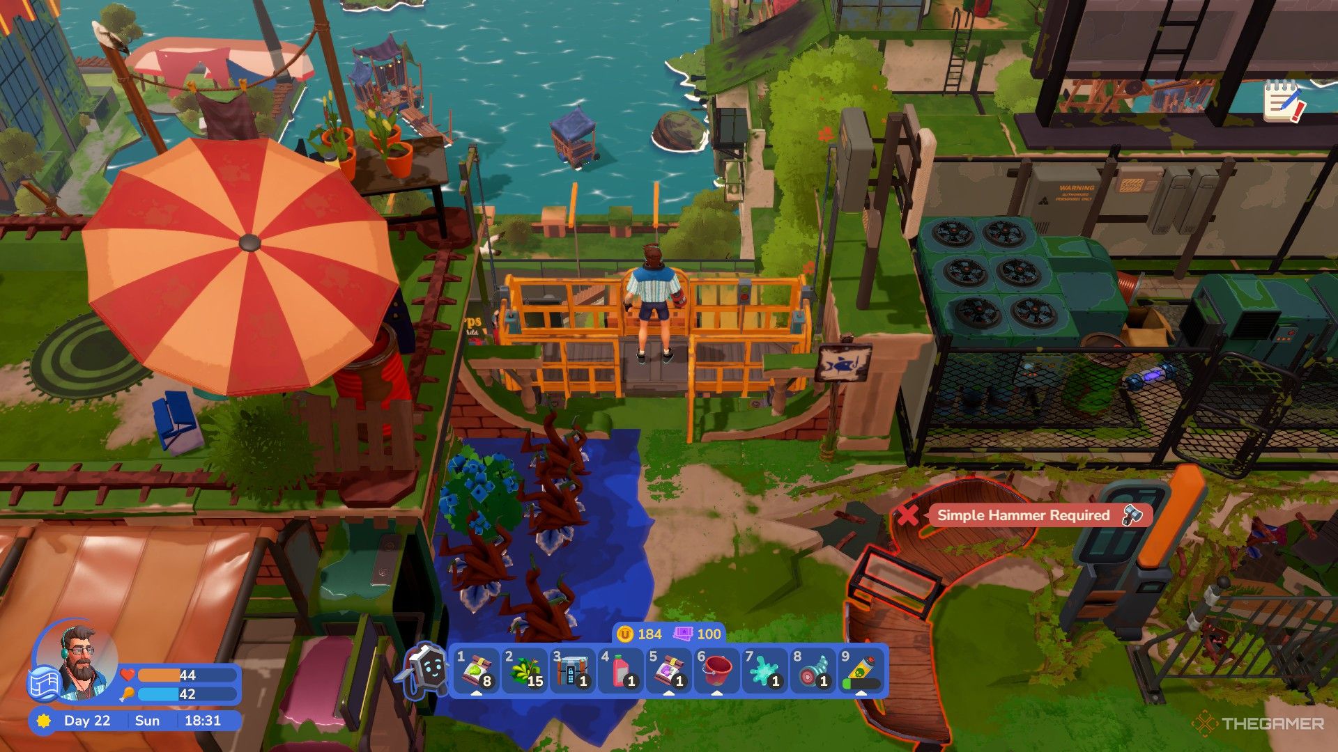 The player is using the elevator to reach the Docks in I Am Future.