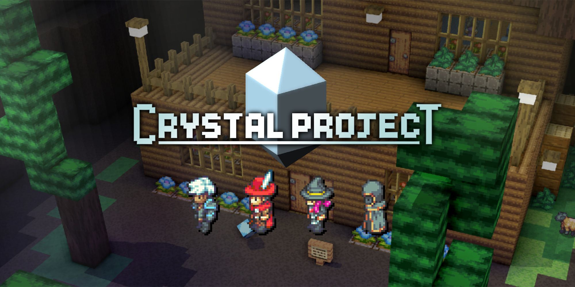 The Crystal project title screen featuring four characters.