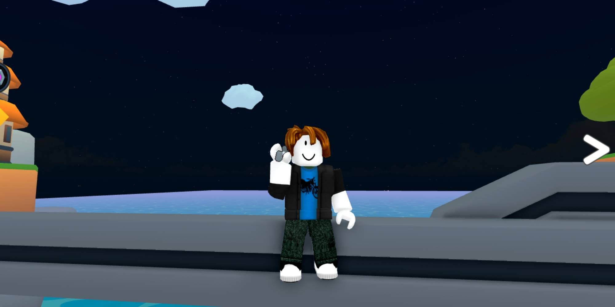 Roblox character standing on bridge with a white sword.