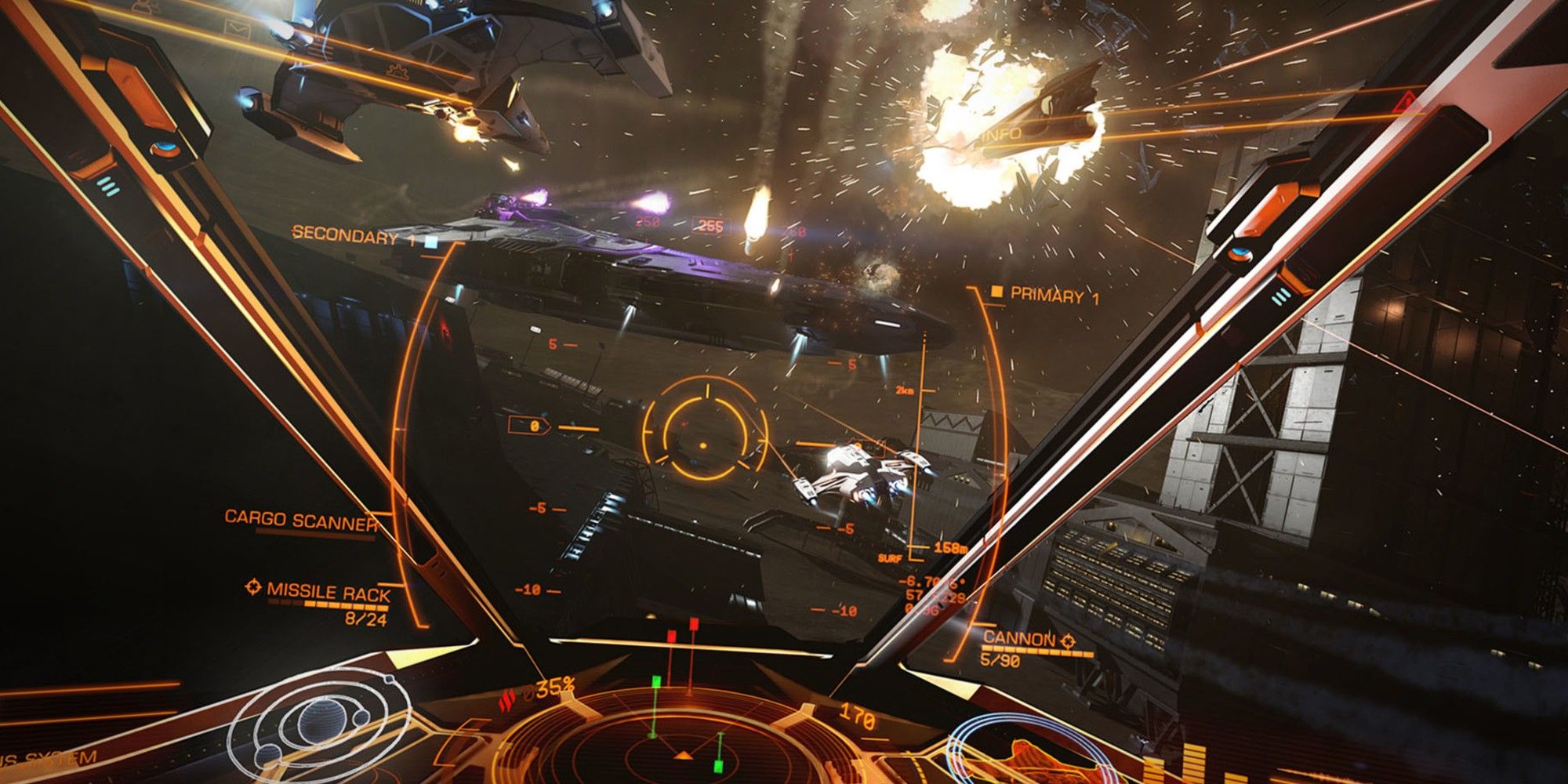 Elite Dangerous screenshot of a space battle.