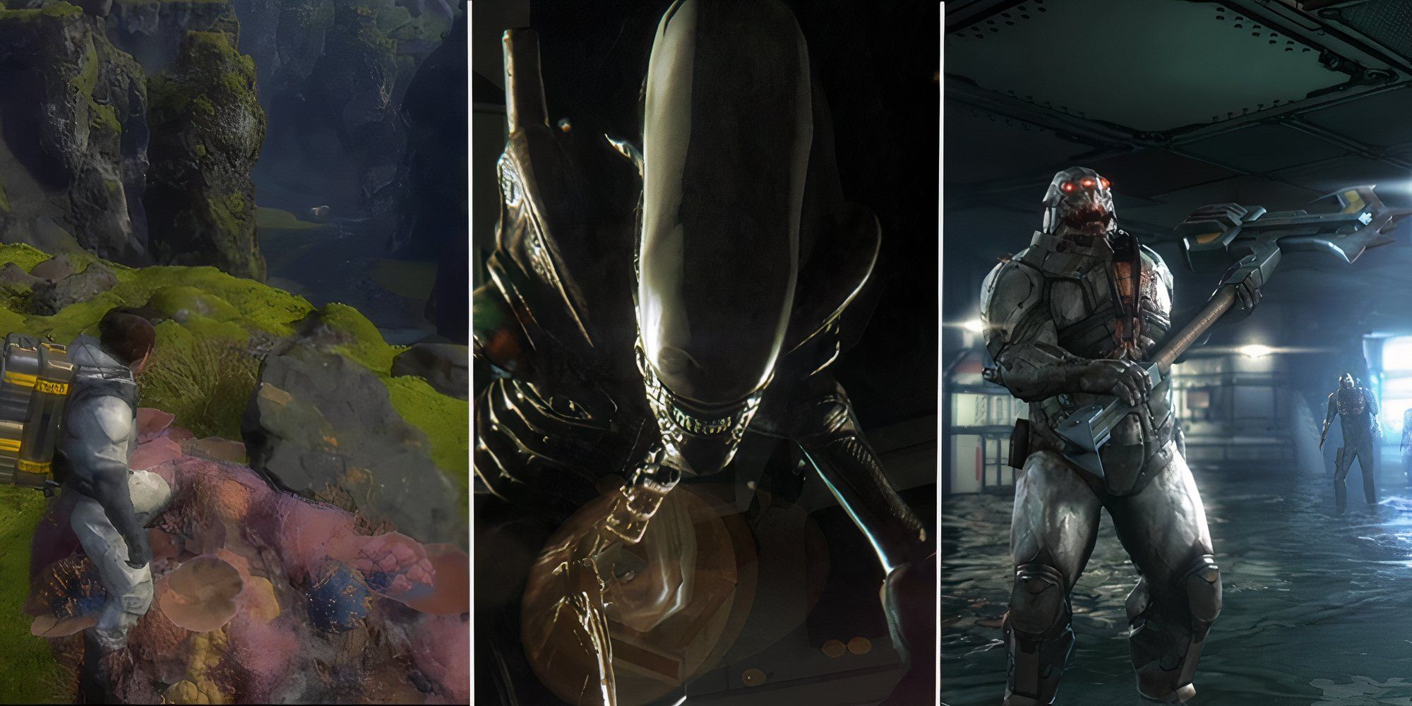 A split image showing Death Stranding, Alien Isolation and Dead Effect 2