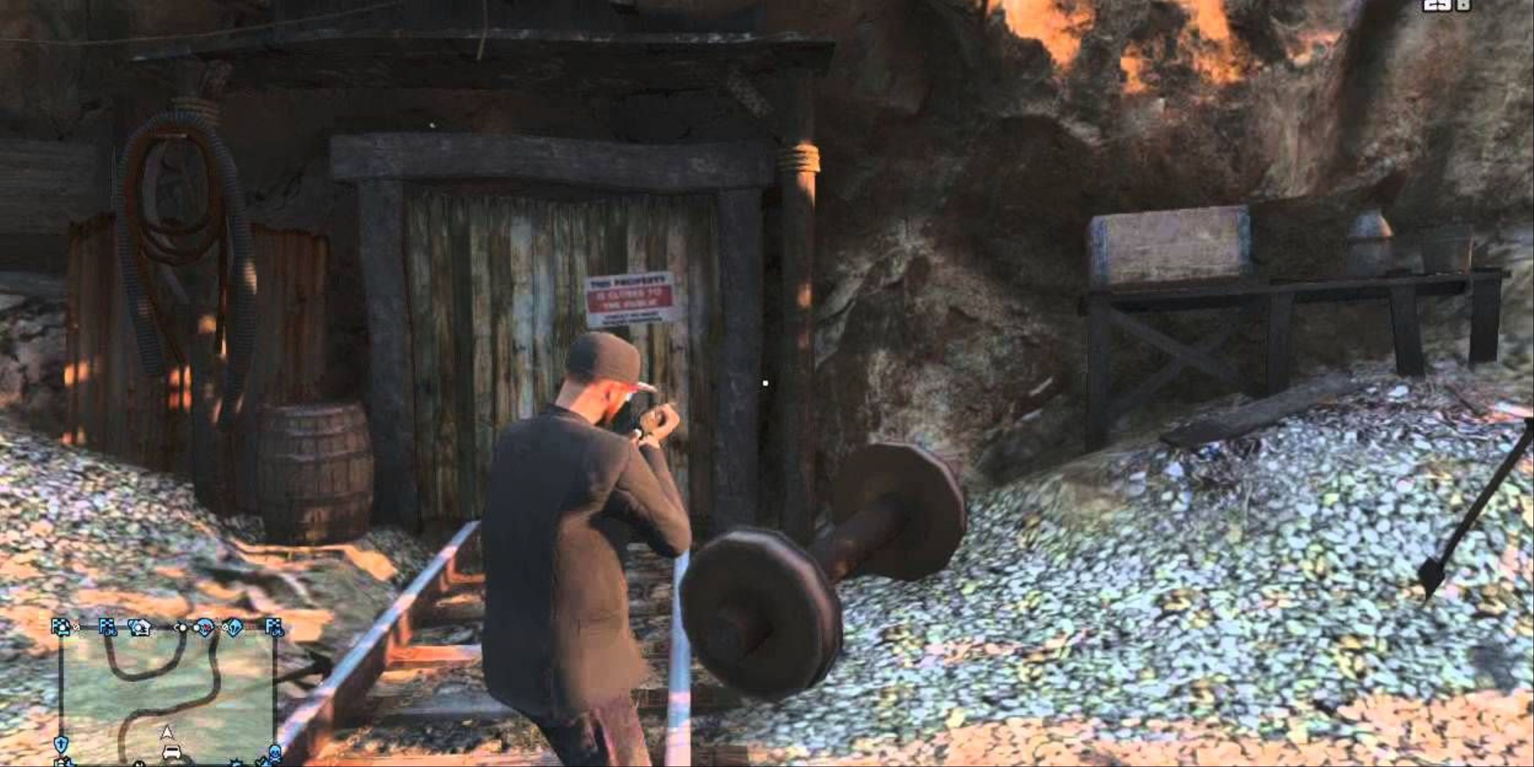 The entrance to an abandoned mine in Grand Theft Auto 5.