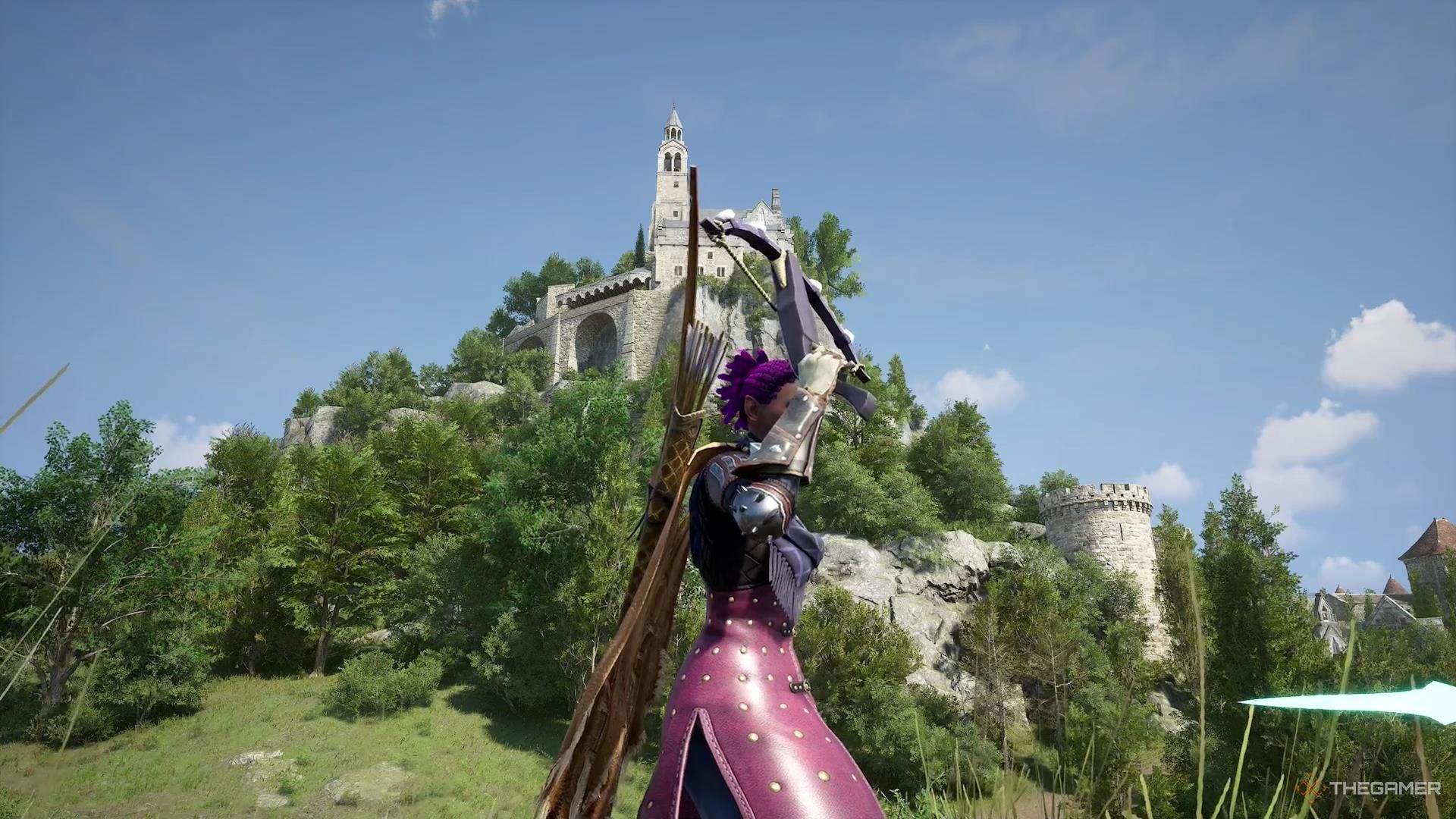 A character using a Crossbow with a Longbow on their back in Throne And Liberty.