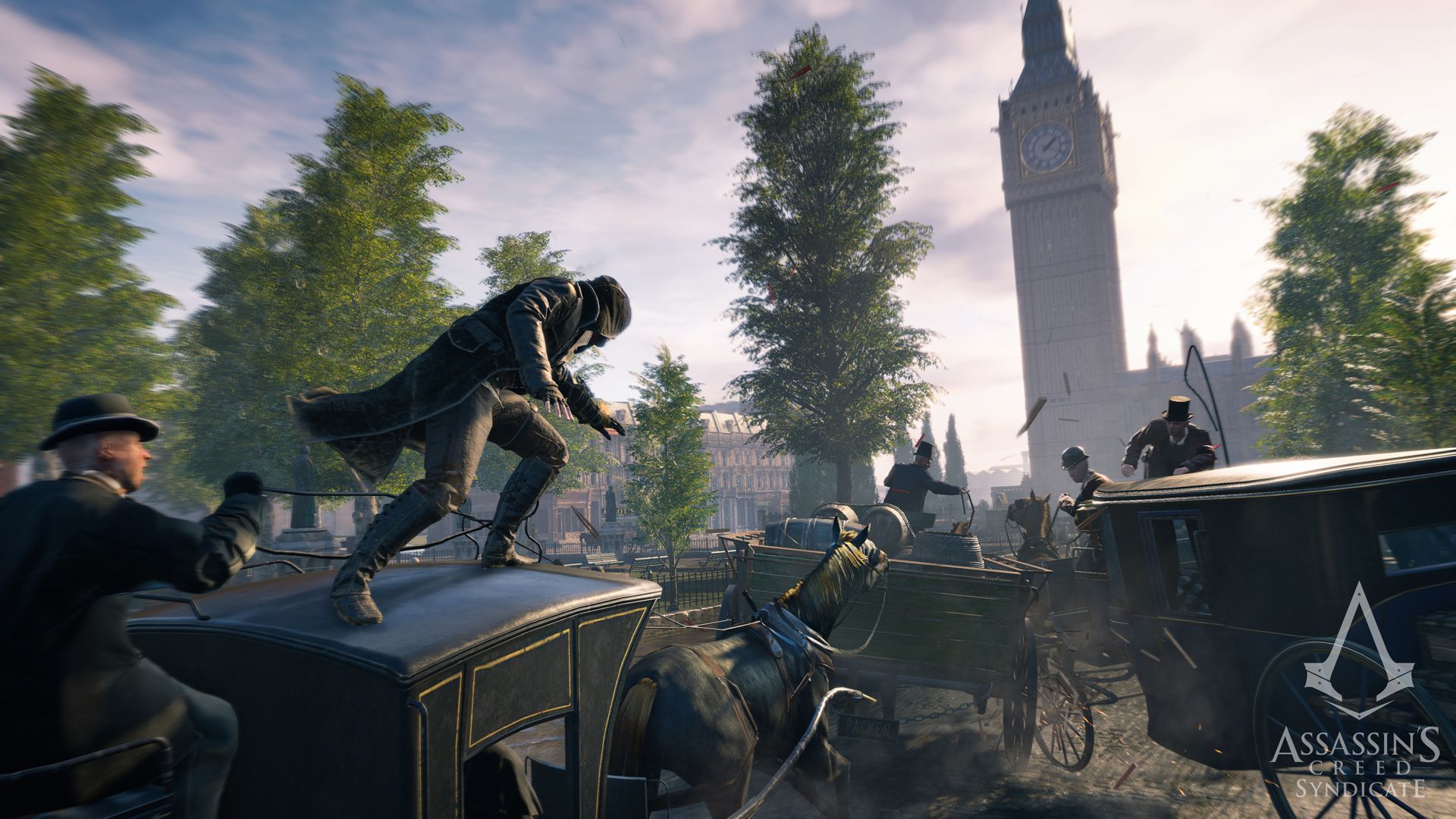 Assassin's Creed Syndicate Jacob Frye riding a horse and carriage