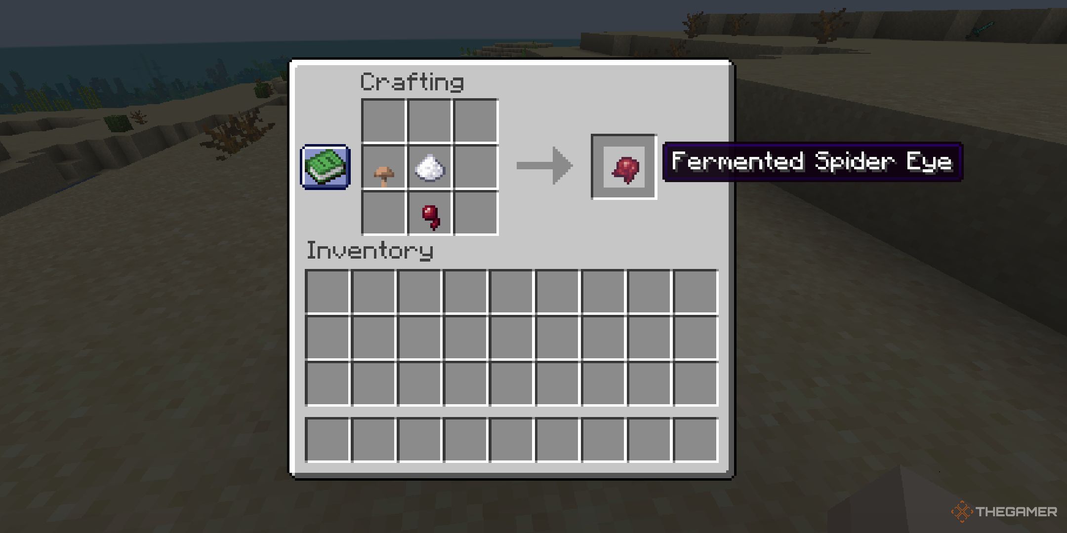 A player making a fermented spider eye in Minecraft.