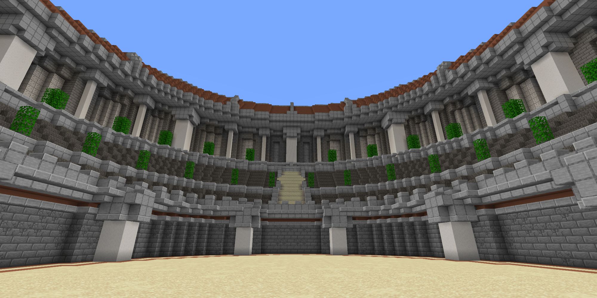 An image from Minecraft of a Large PvP Arena with an empty fighting pit.