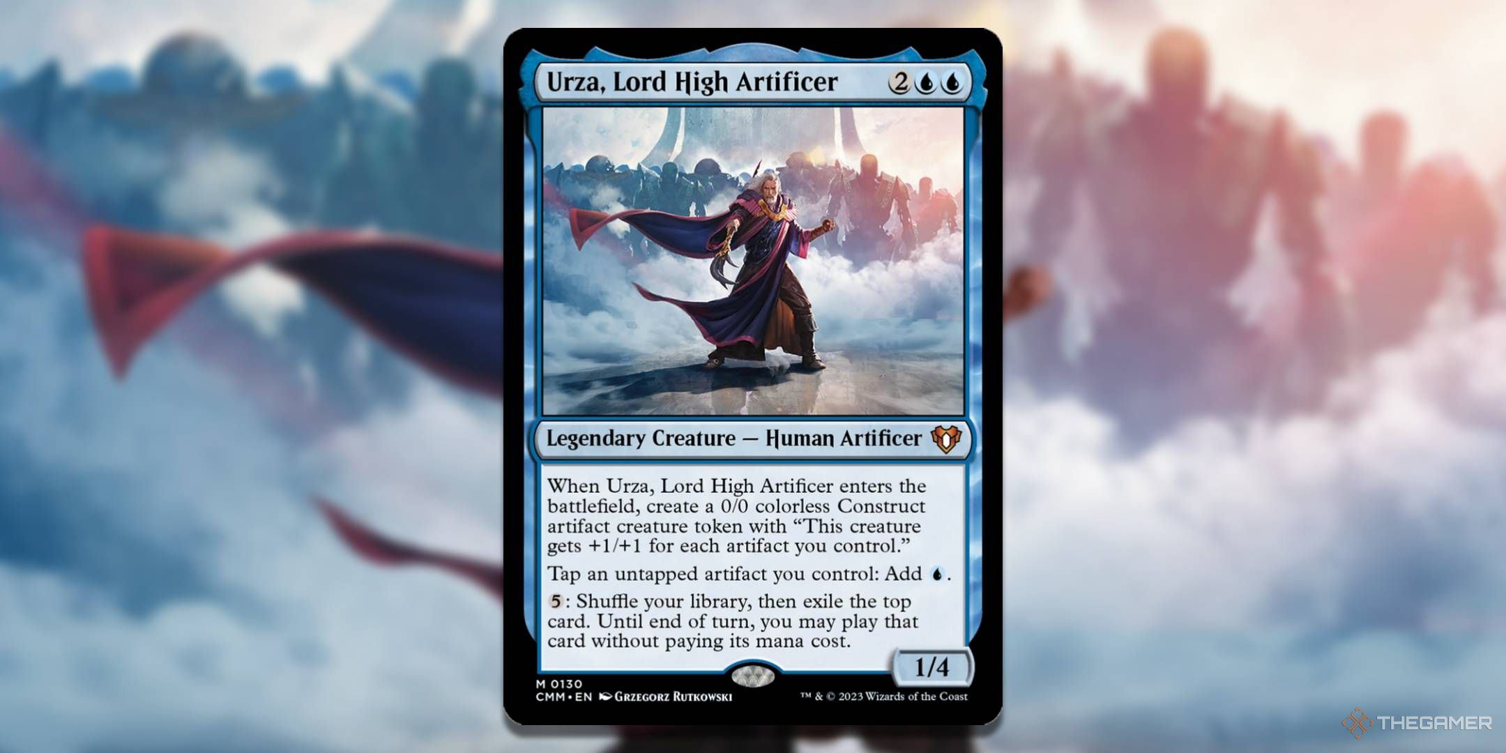 MTG Urza, Lord High Artificer card with the art in the background.