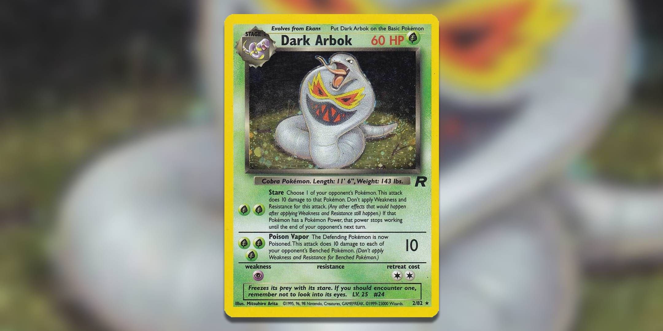 The Pokemon TCG card Dark Arbok with entended copyright date.