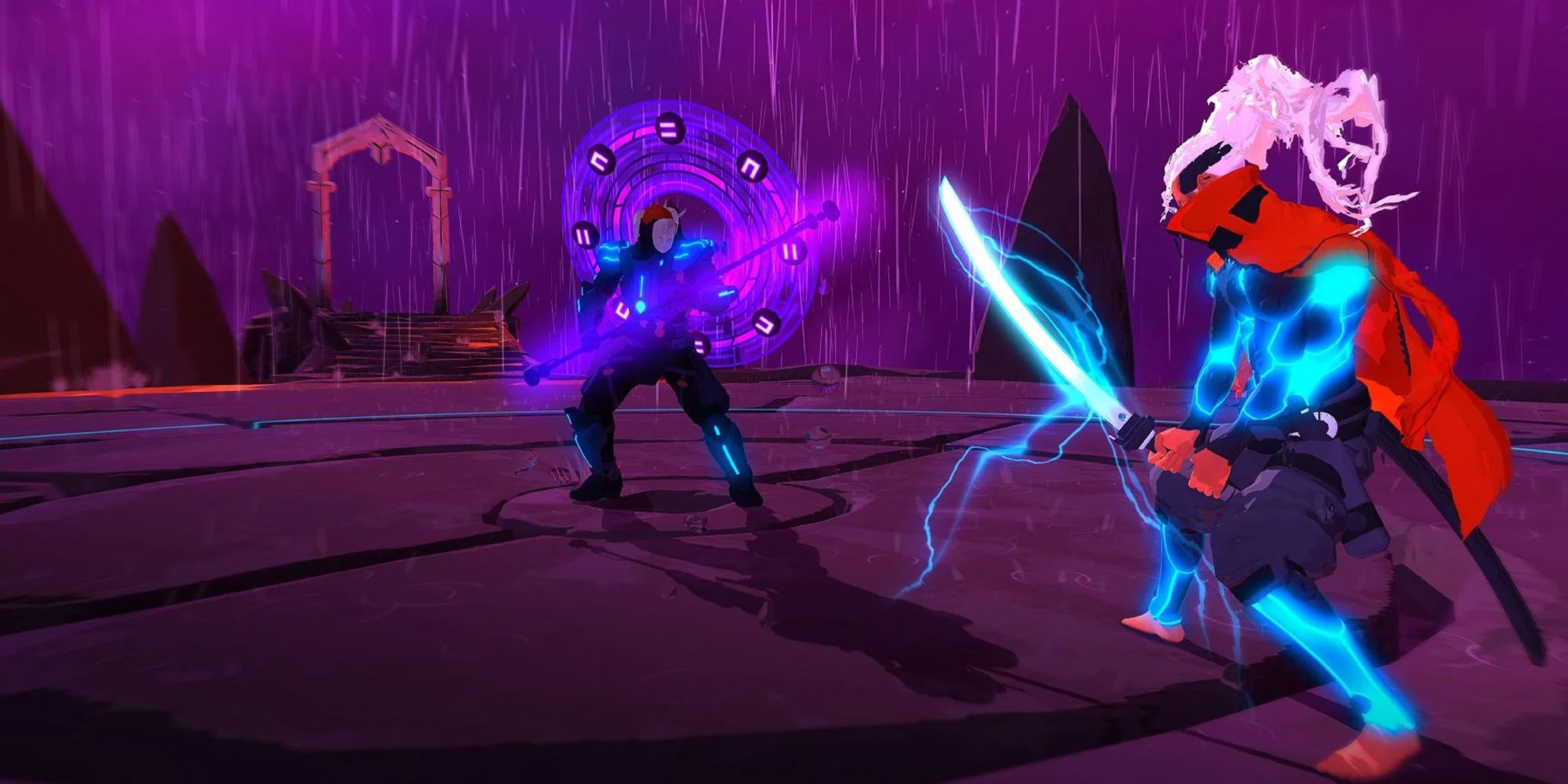 Furi - Main Character Facing Down A Guardian