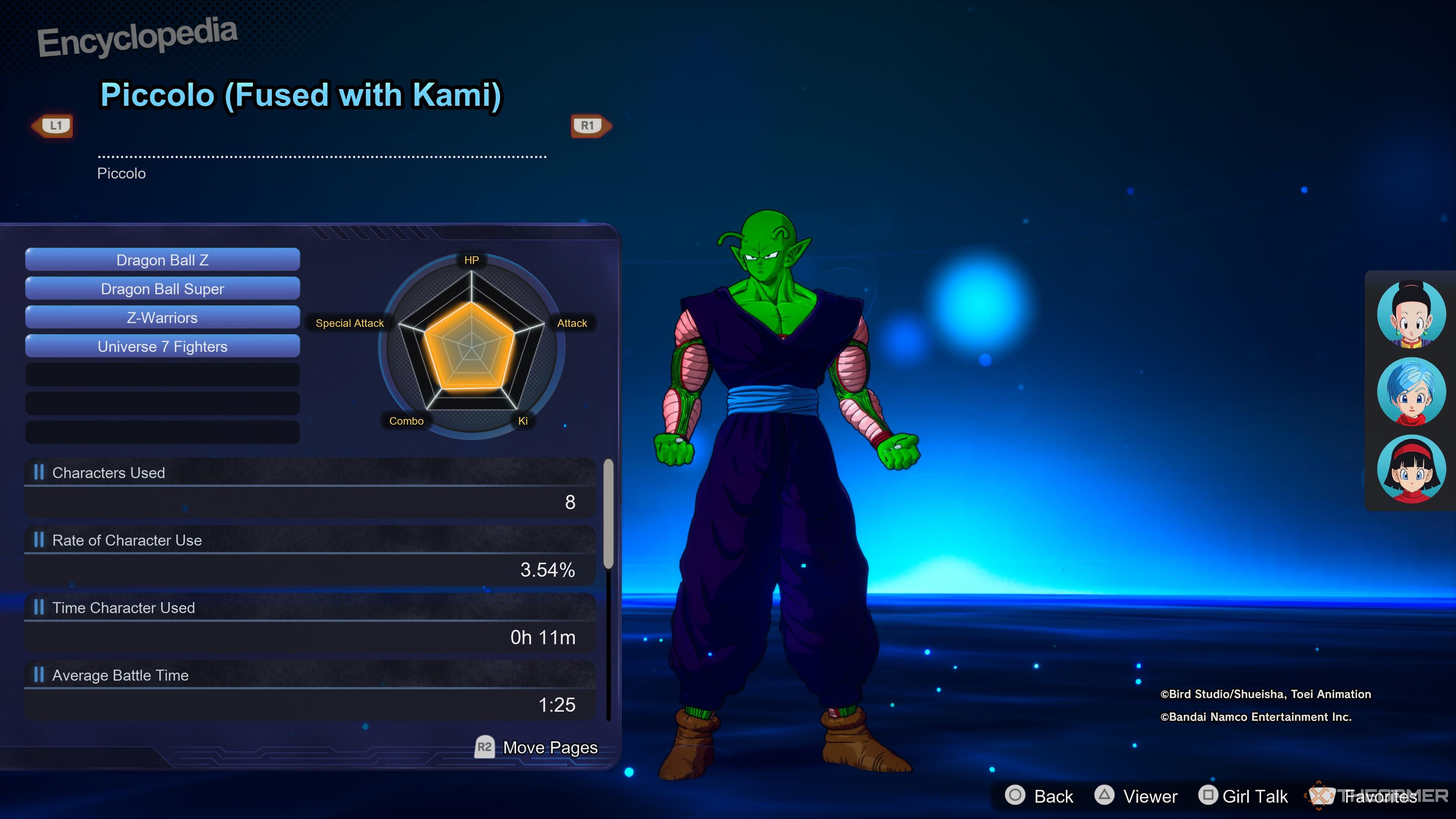 The stat screen for Piccolo in Dragon Ball: Sparking Zero.