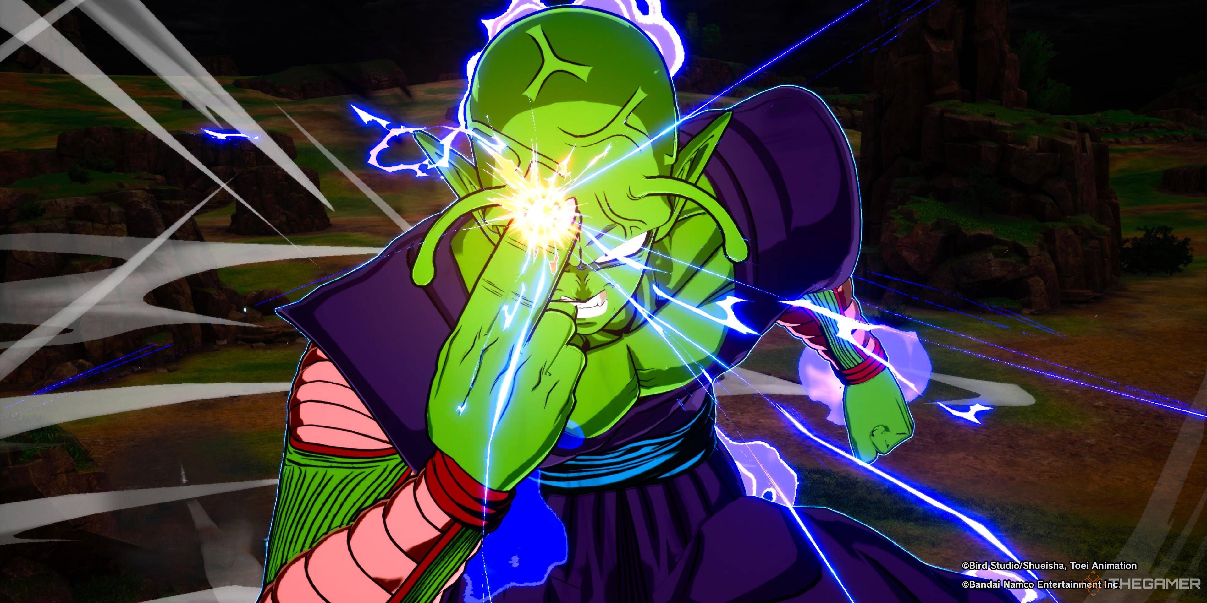 Piccolo charging up his special beam cannon in Dragon Ball: Sparking Zero