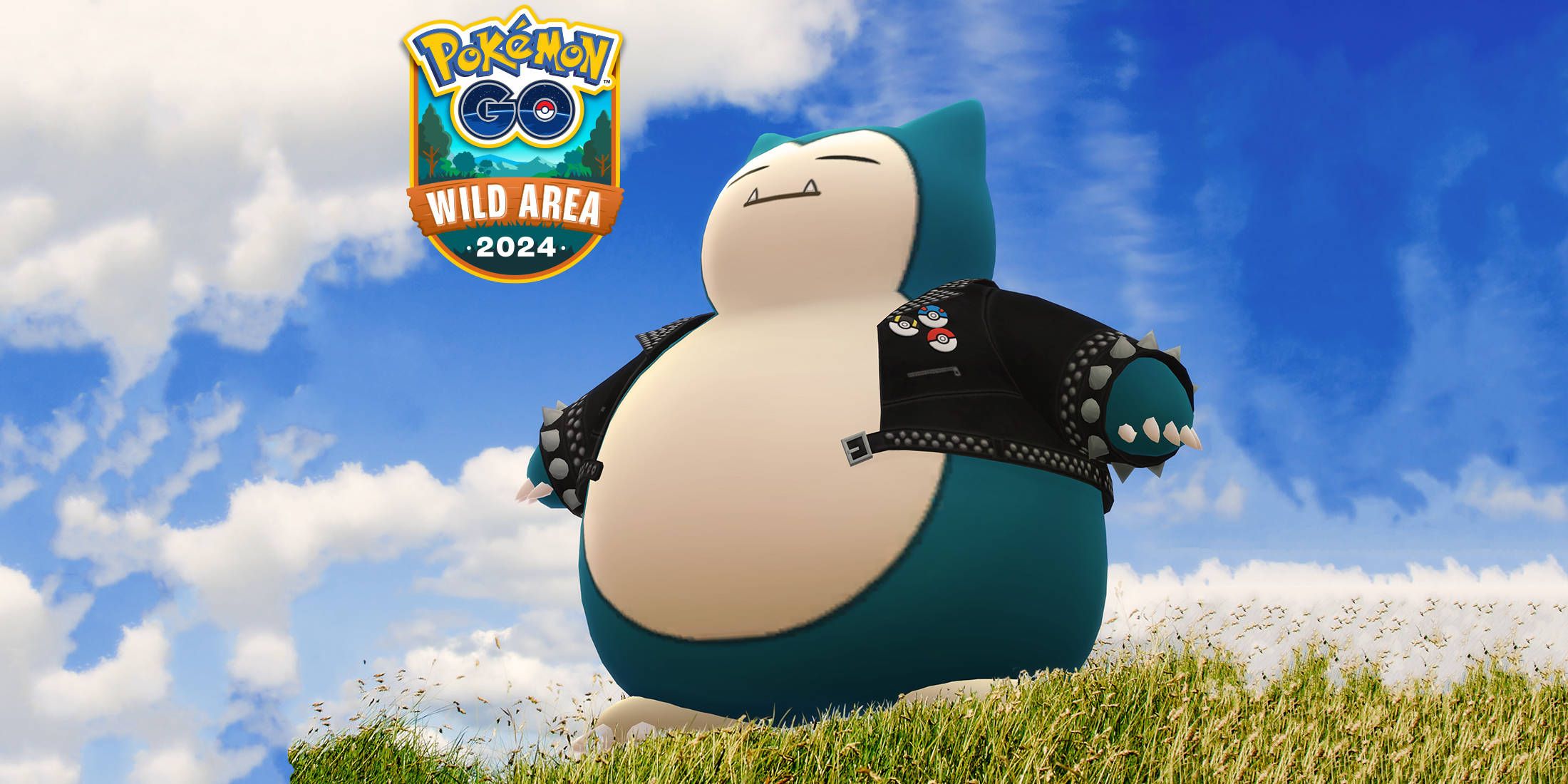 Pokemon GO WIld Area Global Timed Research: A Snorlax is wearing a leather jacket standing on a cliff.