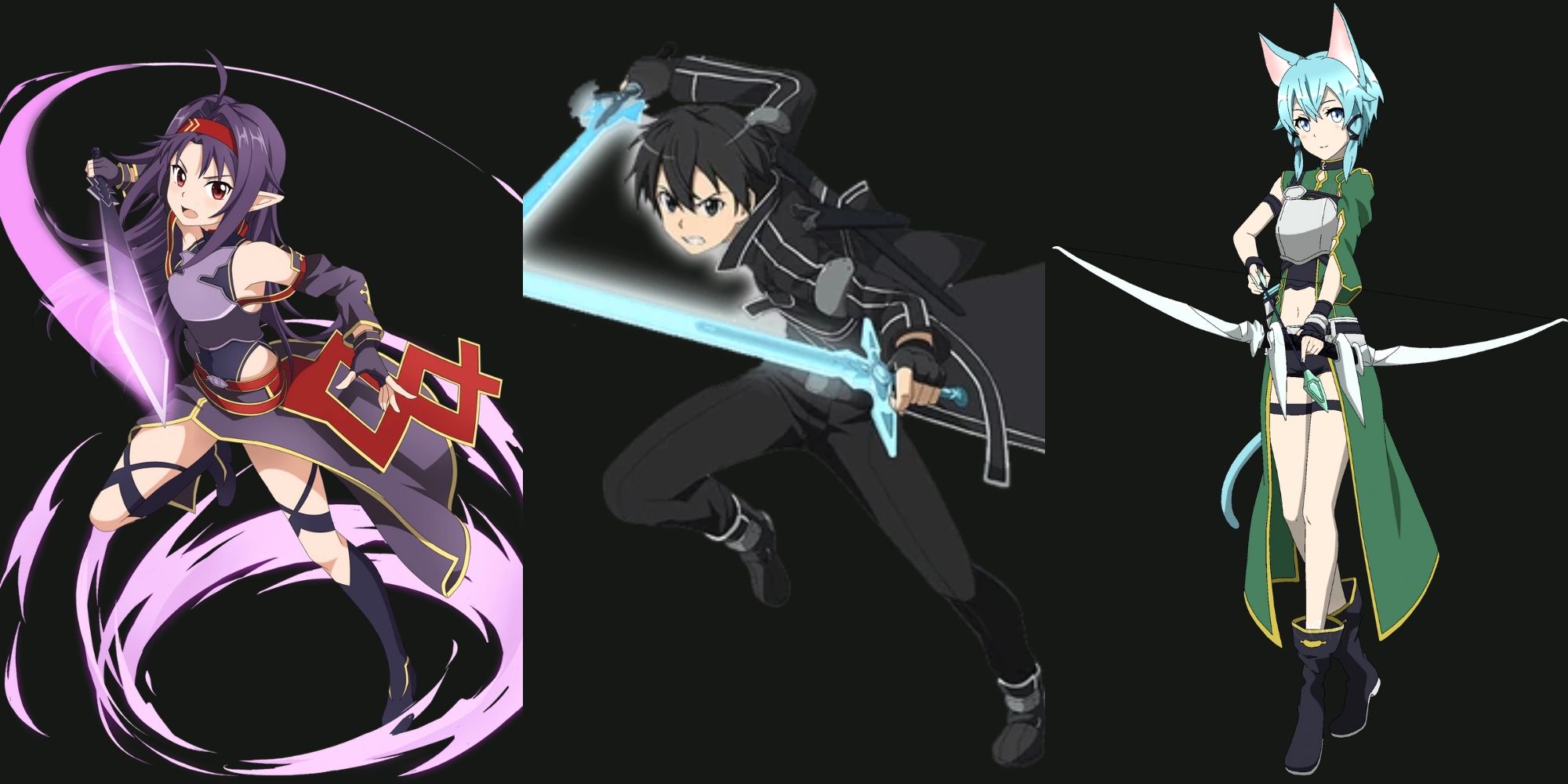 Yuuki, Kirito, and Sinon in Sword Art Online