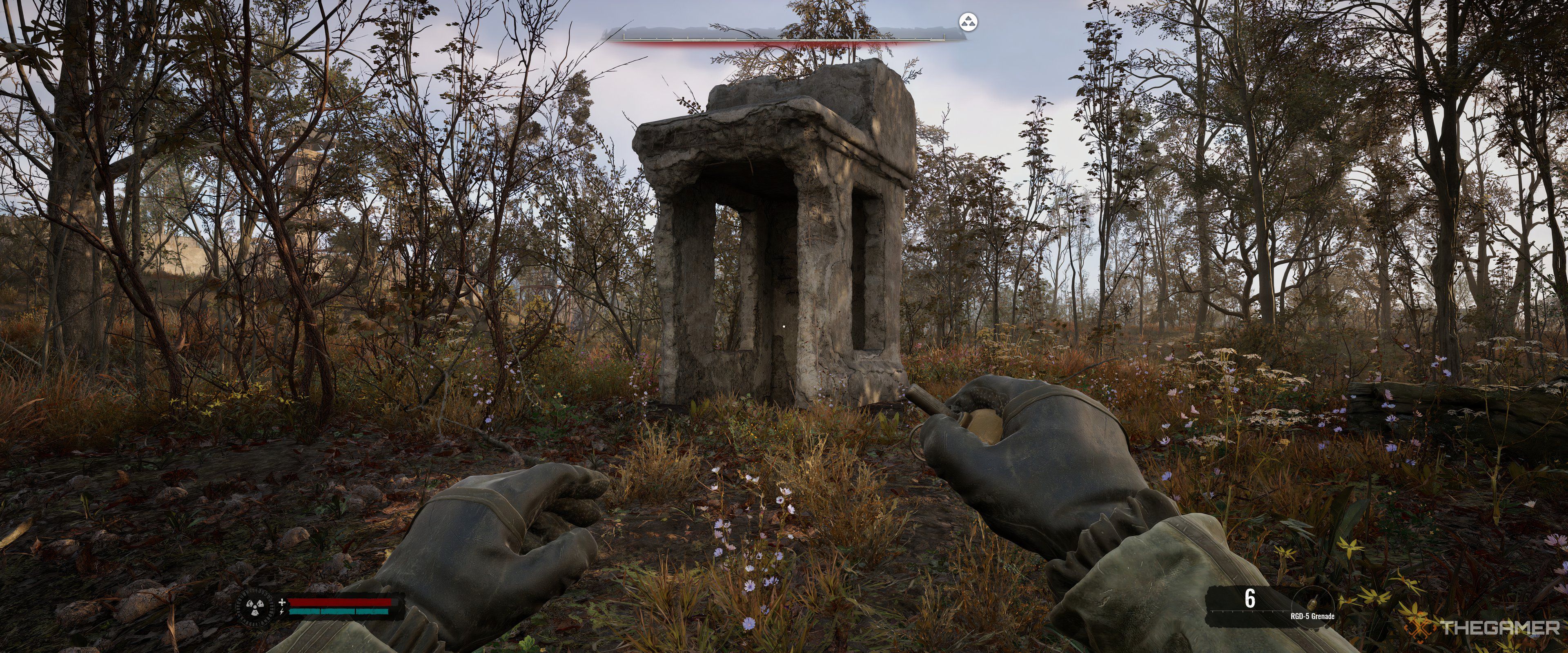 A stone structure with a ladder in it in Stalker 2: Heart of Chornobyl.