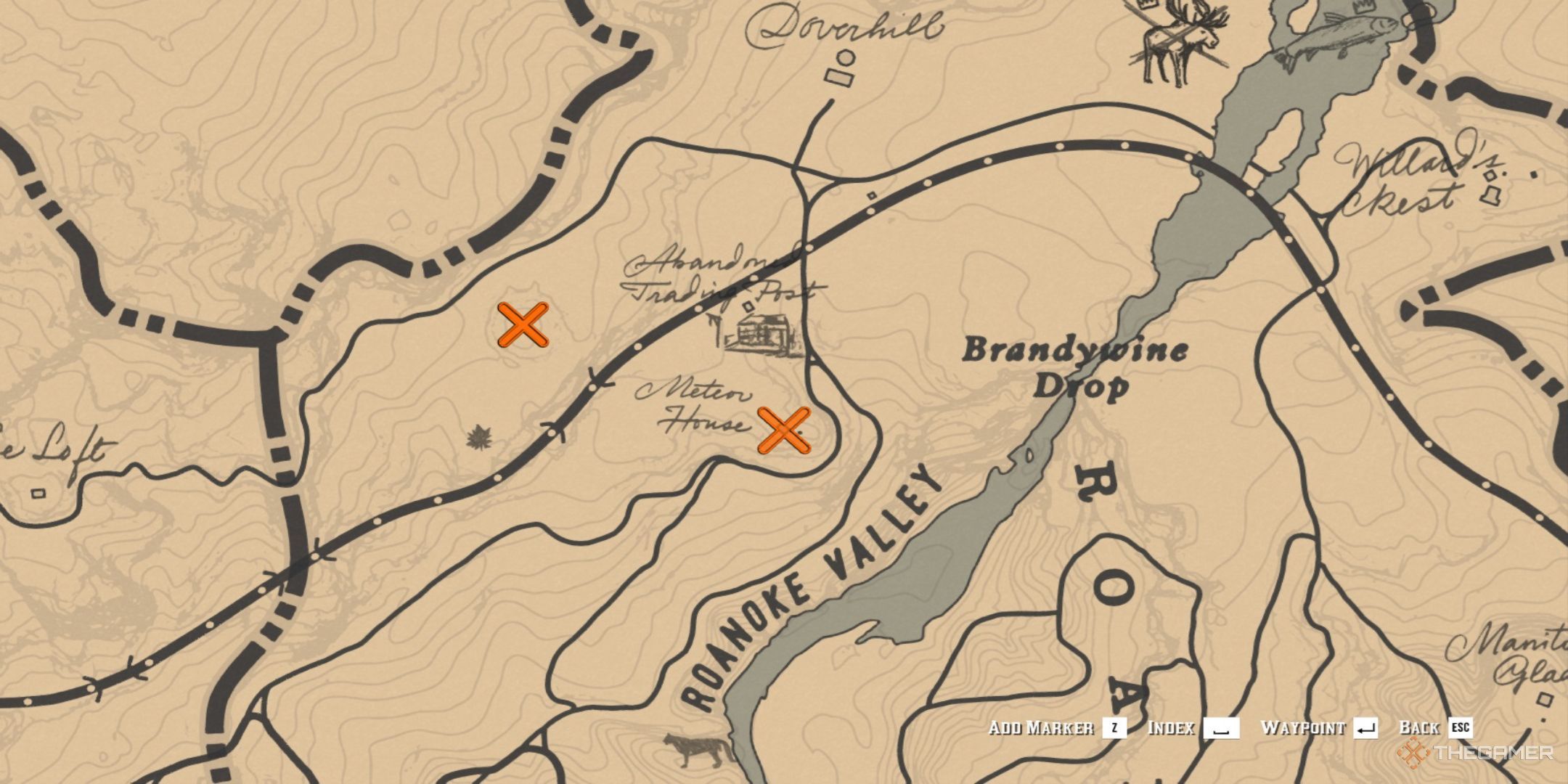 RDR 2 Meteorite locations marked on map.