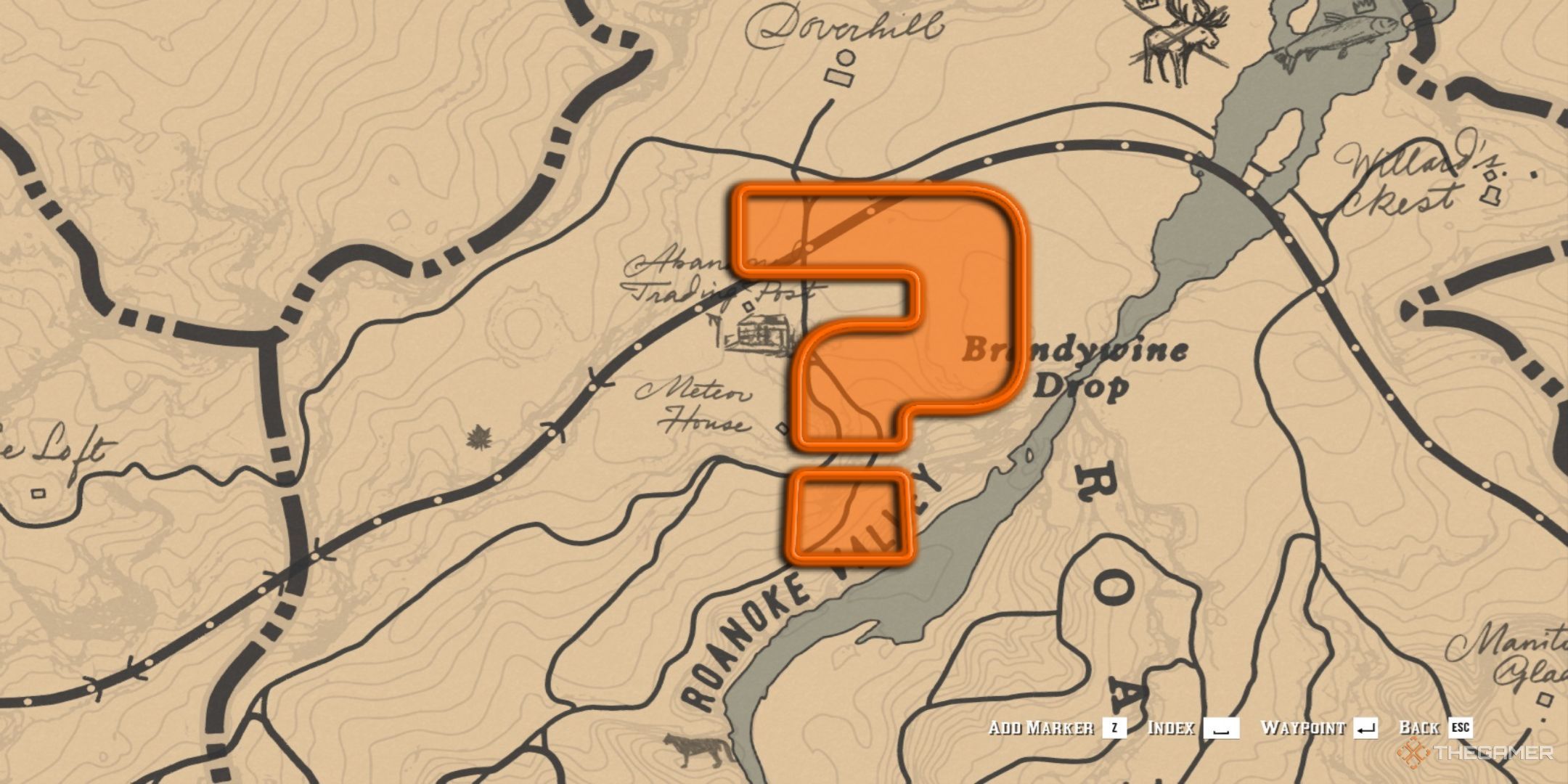 Red Dead Redemption 2 map showing Roanoke Valley with a big question mark on top.