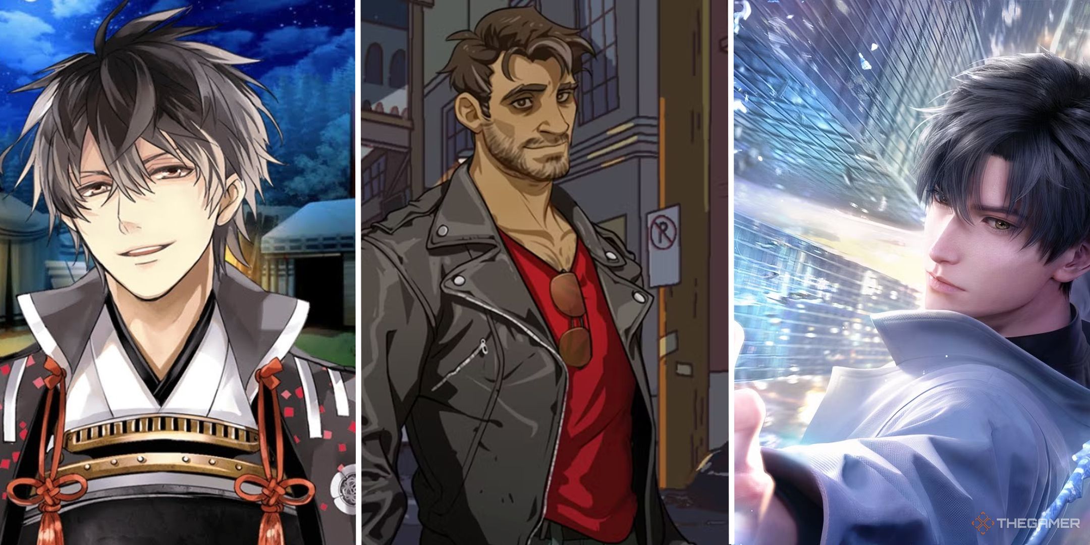 A split image showing Ikemen Sengoku, Dream Daddy, and Love and Deepspace.