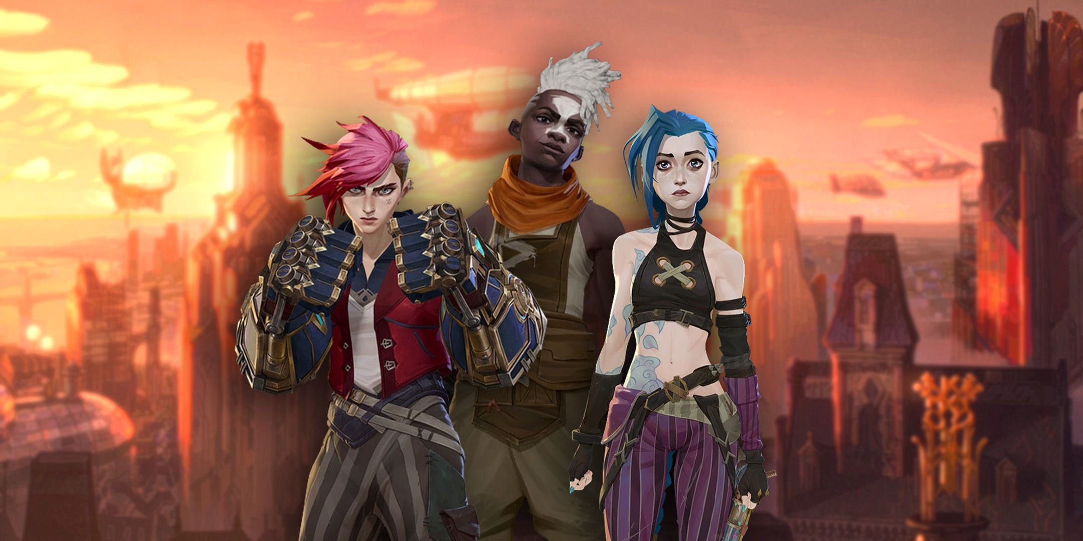 Vi, Ekko, and Jinx standing in Piltover