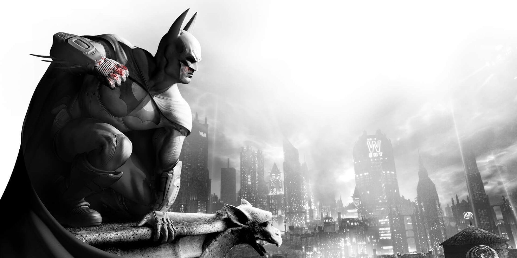 Batman looking over the horizon of the city.