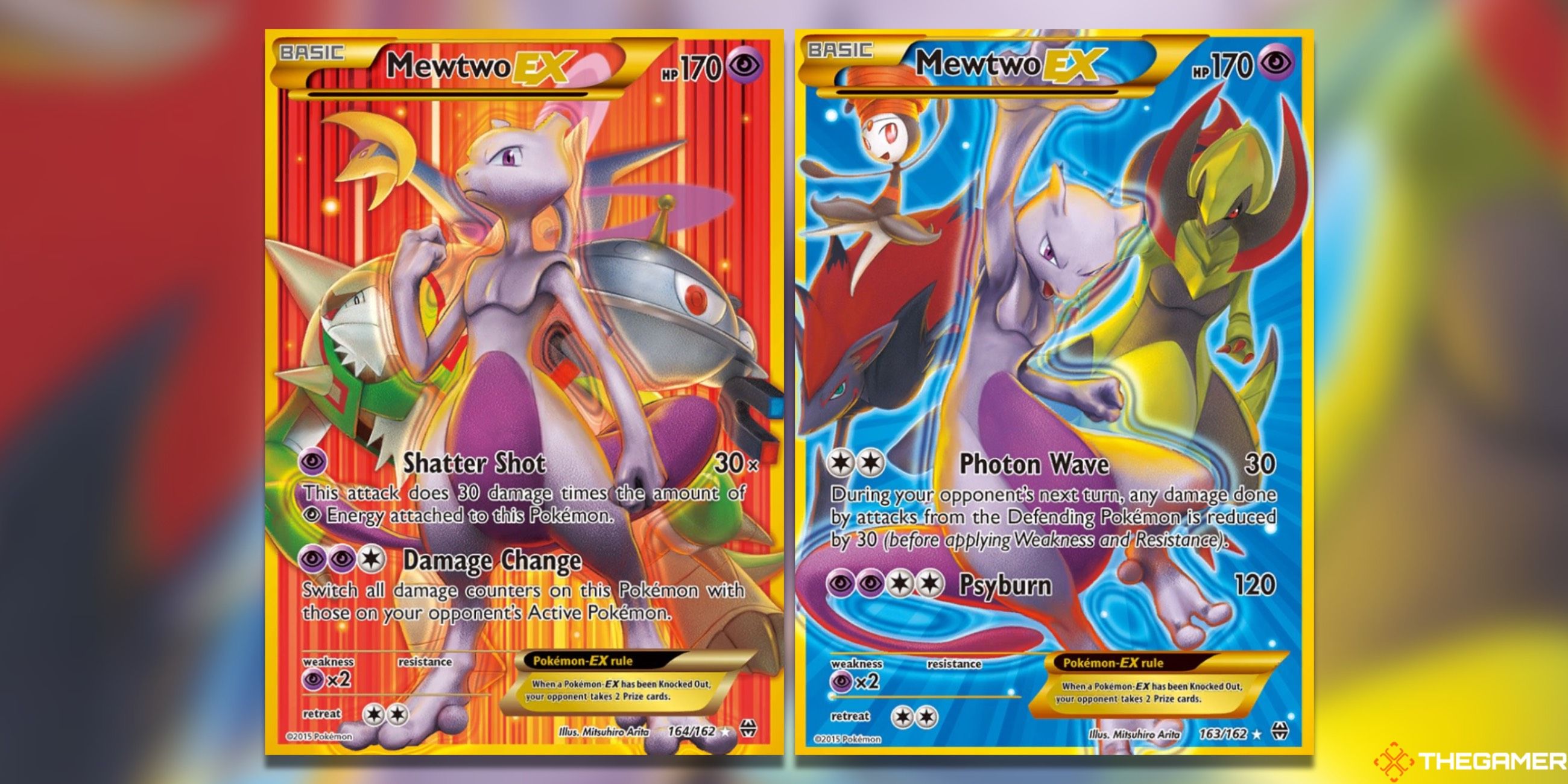 The Mewtwo EX 164 and 163 Secret Full Arts from BREAKthrough in the Pokemon TCG.