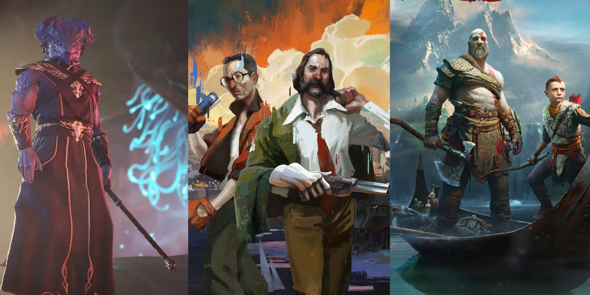 Split Image of God of War (2018), Disco Elysium, & Baldur's Gate 3