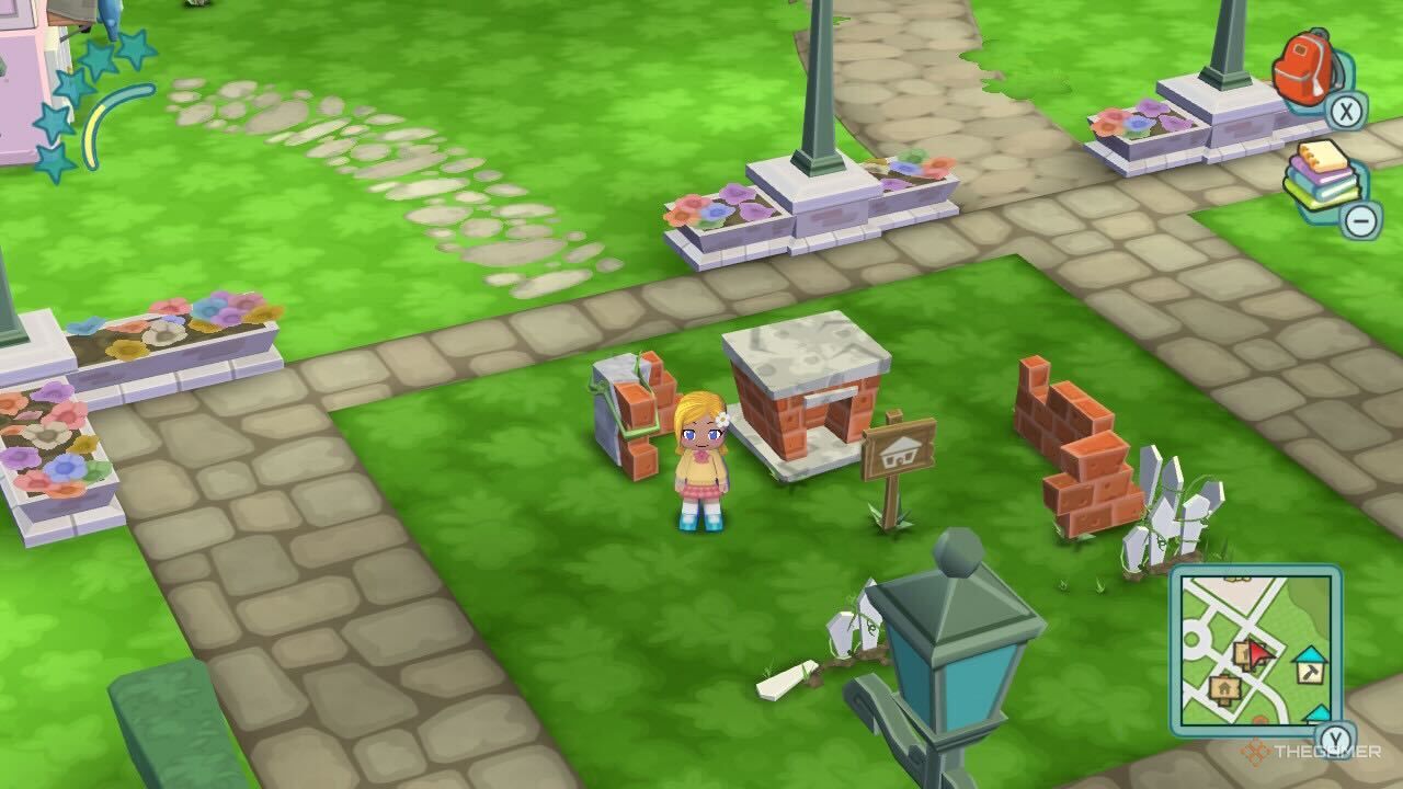 A MySims character standing next to an empty plot.