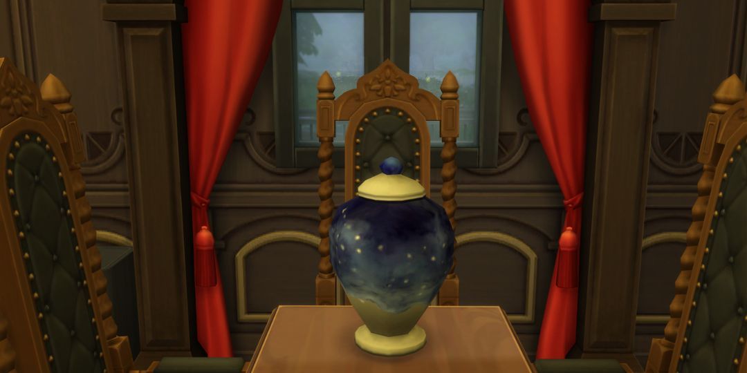 The space urn from the Sims 4. It has a night sky painted on the urn.