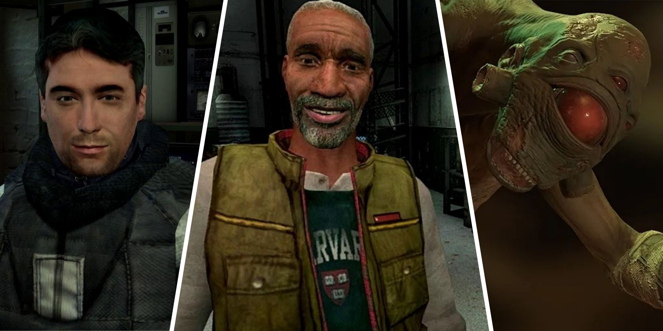 Barney Calhoun, Eli Vance, and a Vortigaunt in Half-Life.