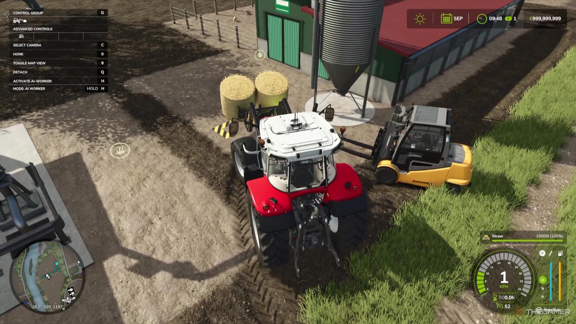 Putting straw in the pigsty storage in Farming Simulator 25.