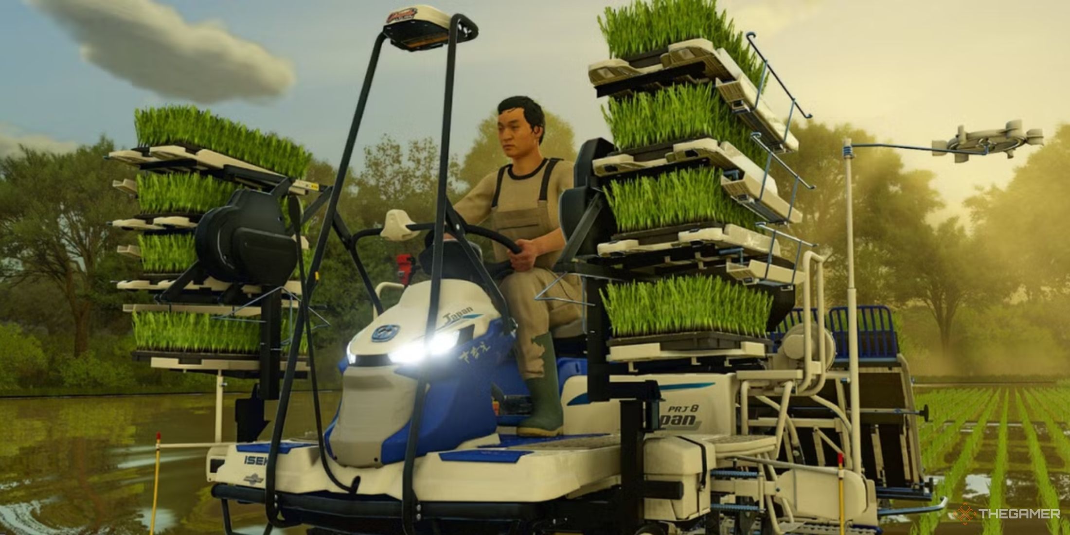 A man on a tractor in Farming Simulator 25. 