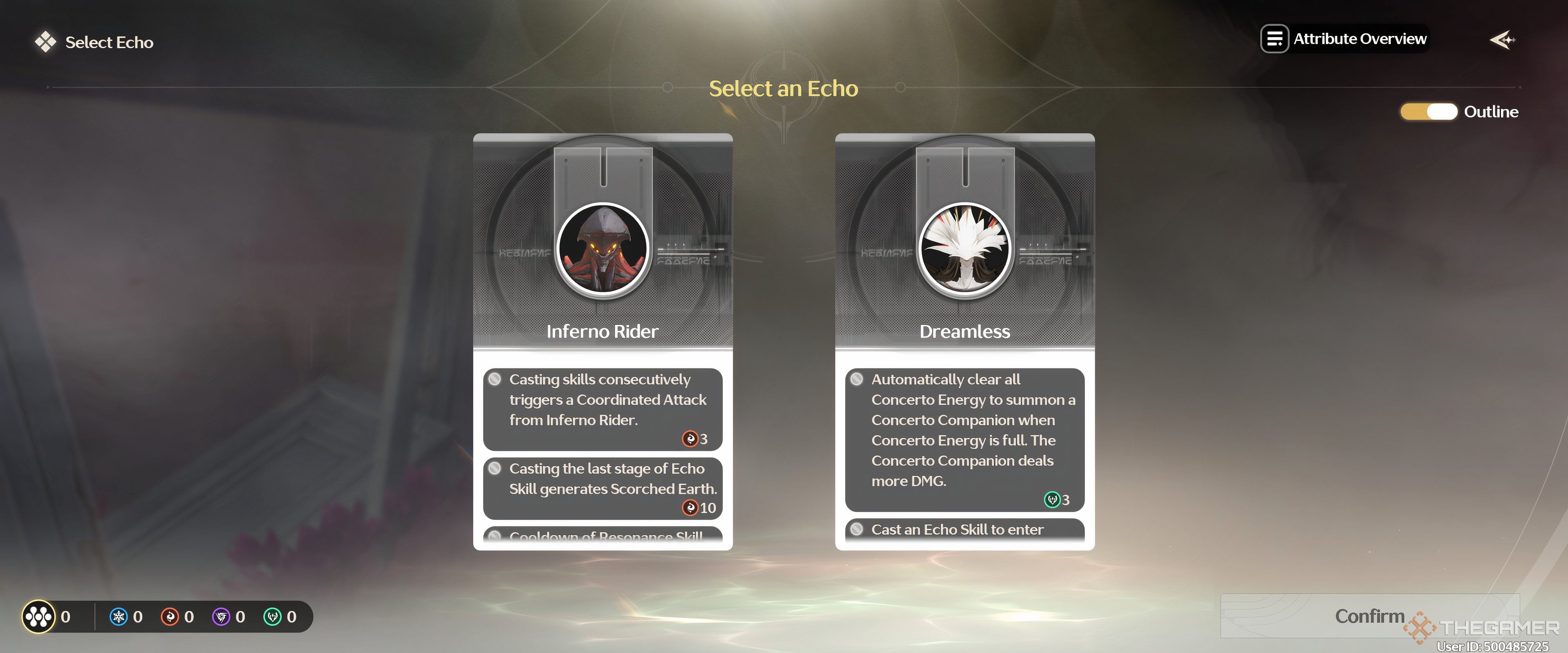 The Depths of Illusive Realm mode Echo Skill select screen in Wuthering Waves.