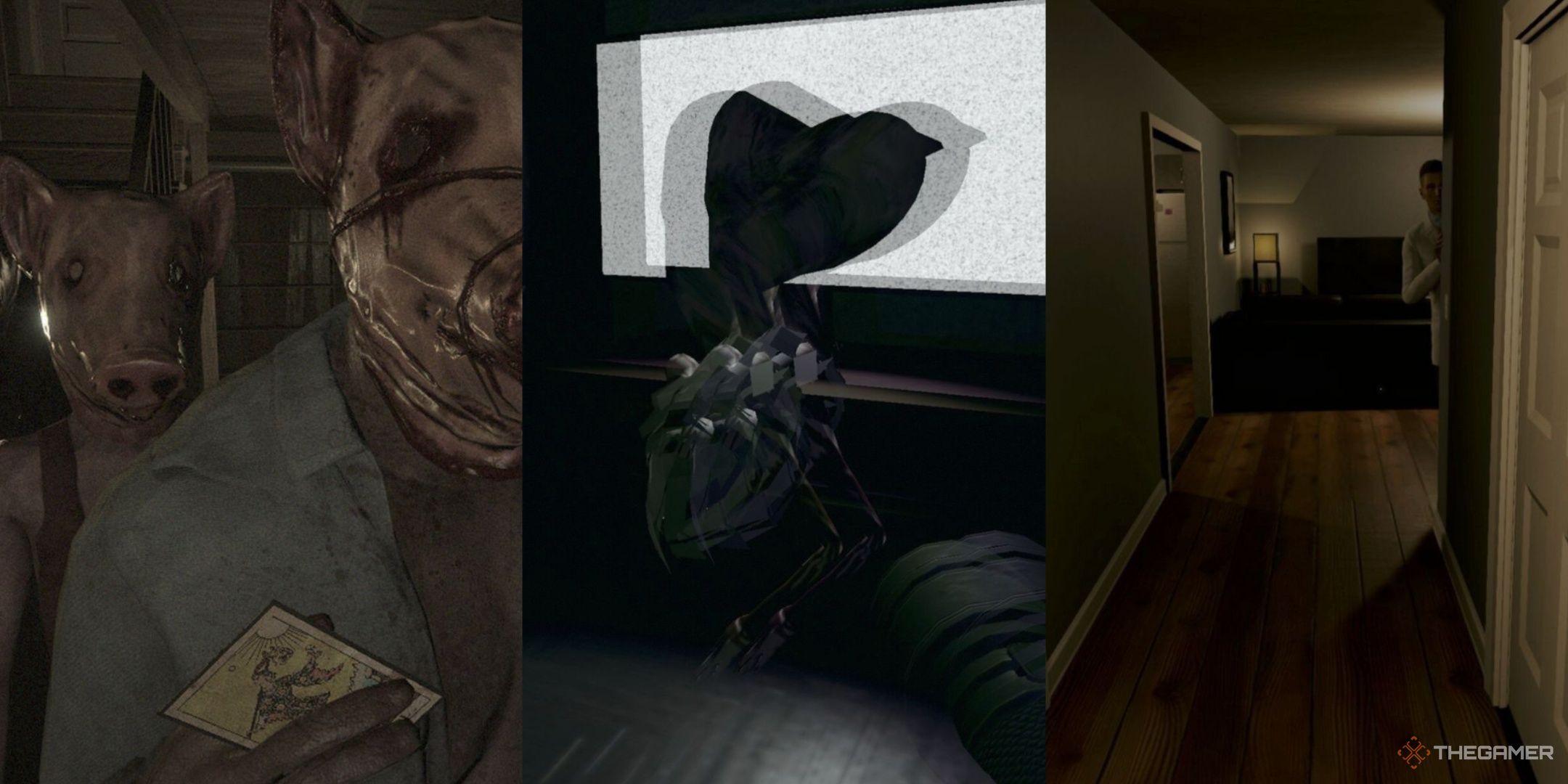 A collage showing three home invasion horror games.