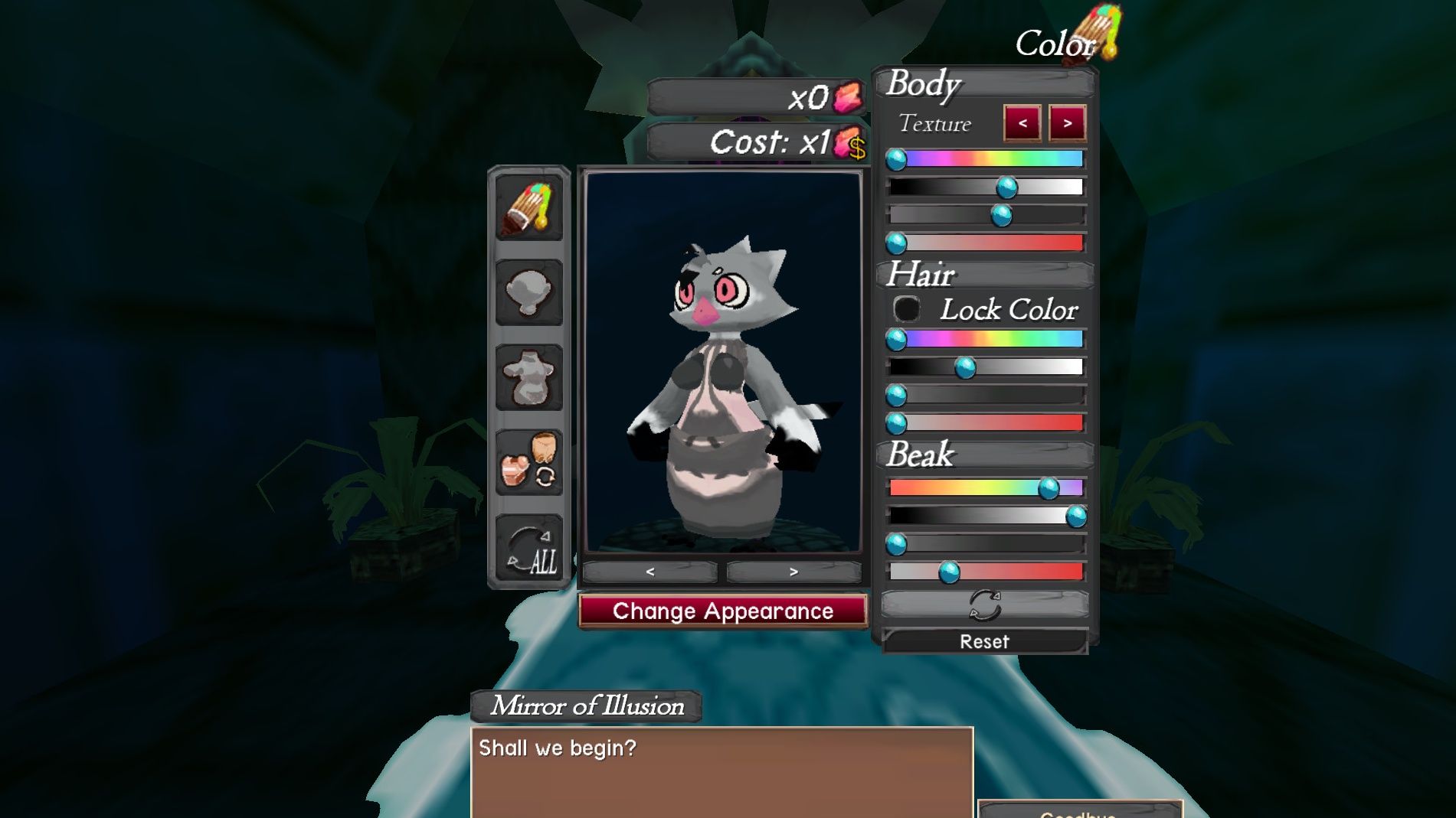 Image of a character's appearance being changed in Atlyss