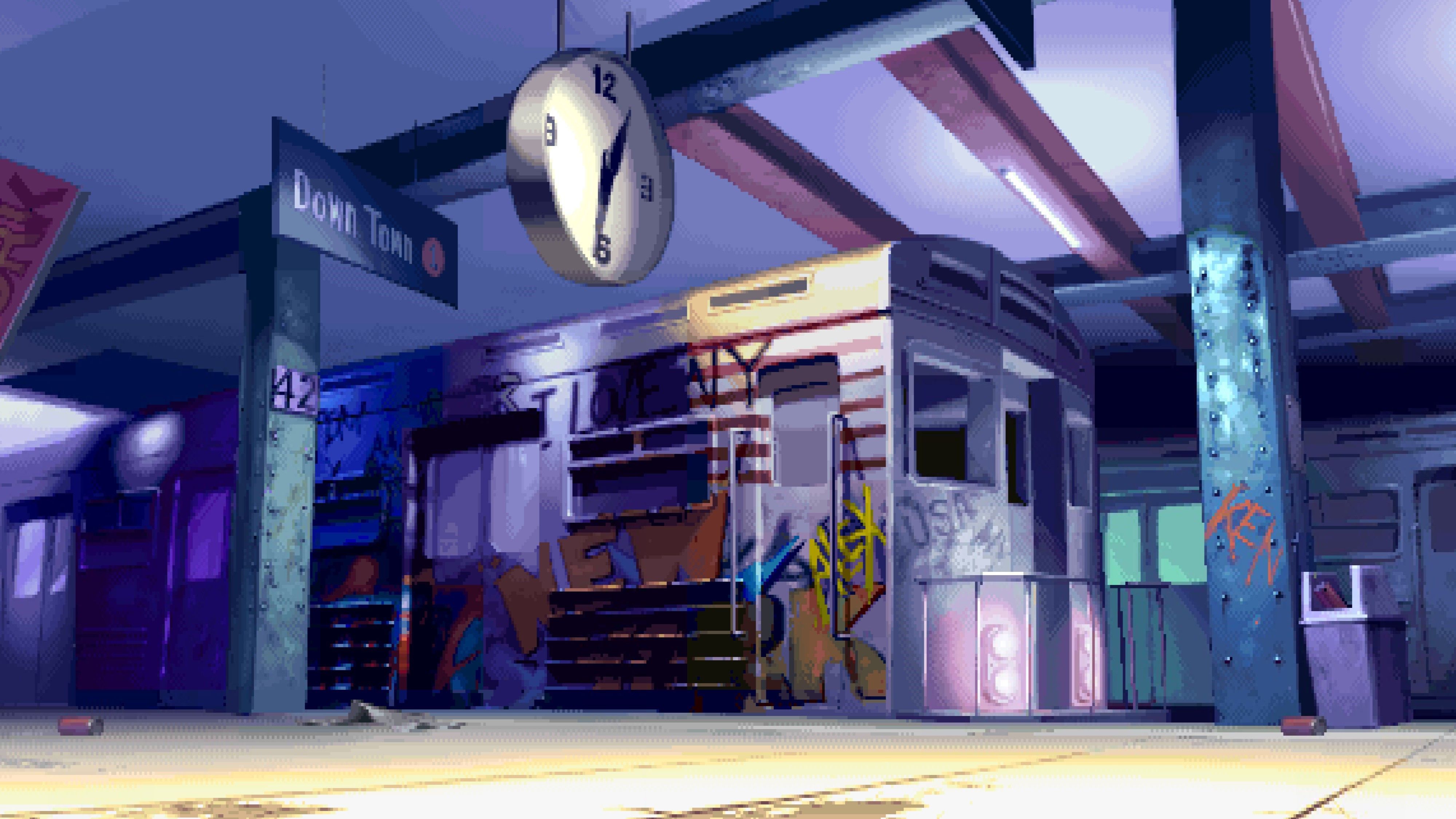 The subway stage from Street Fighter 3: Third Strike.