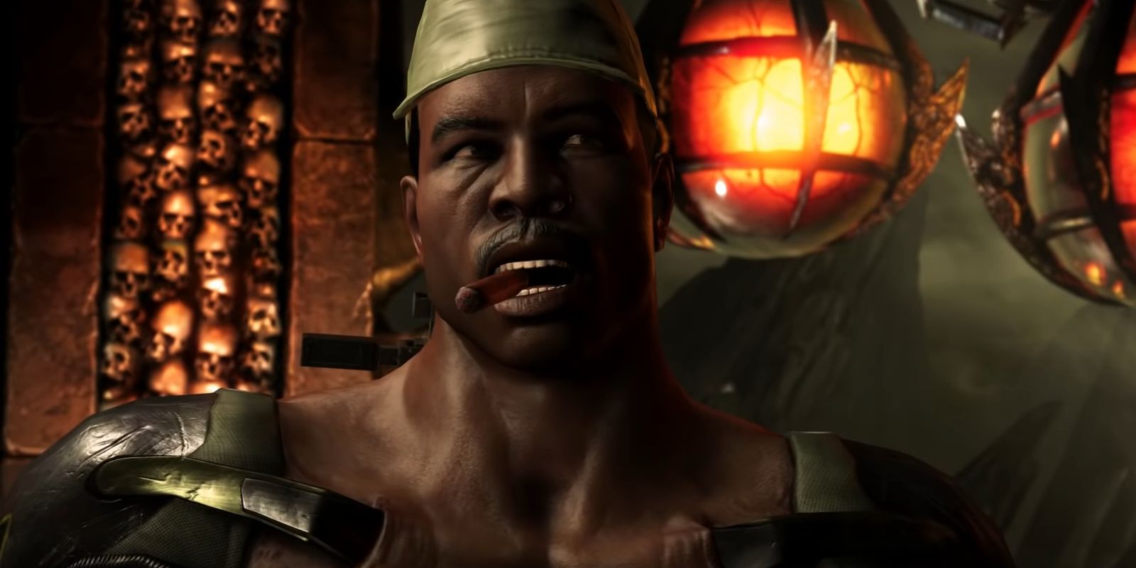 Carl Weathers smokes a cigar in Mortal Kombat X.