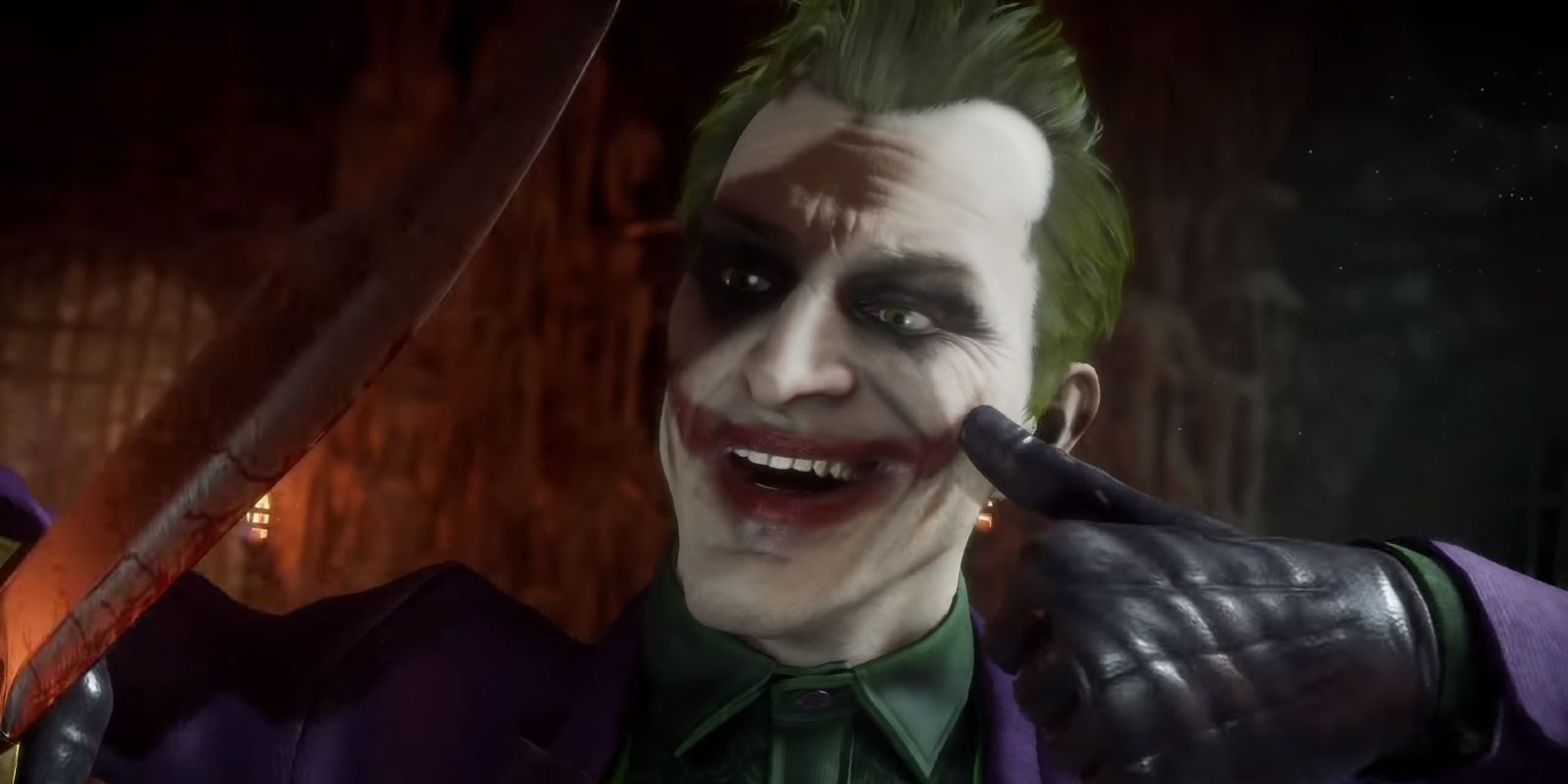 Joker fixing his makeup in Mortal Kombat 11.