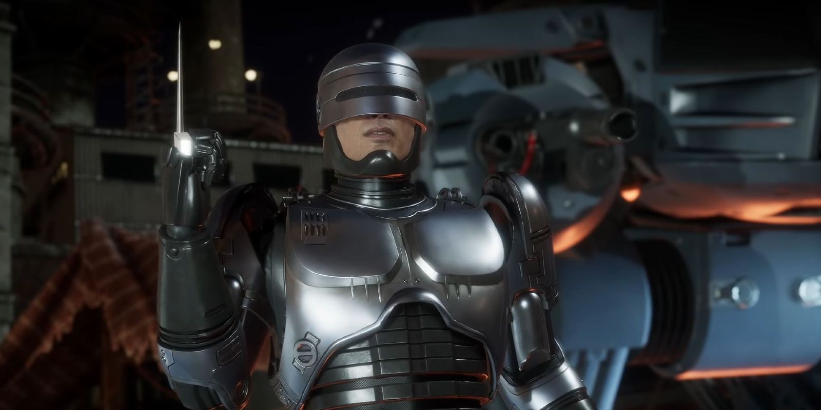 RoboCop stands beside ED-209 in Mortal Kombat 11.