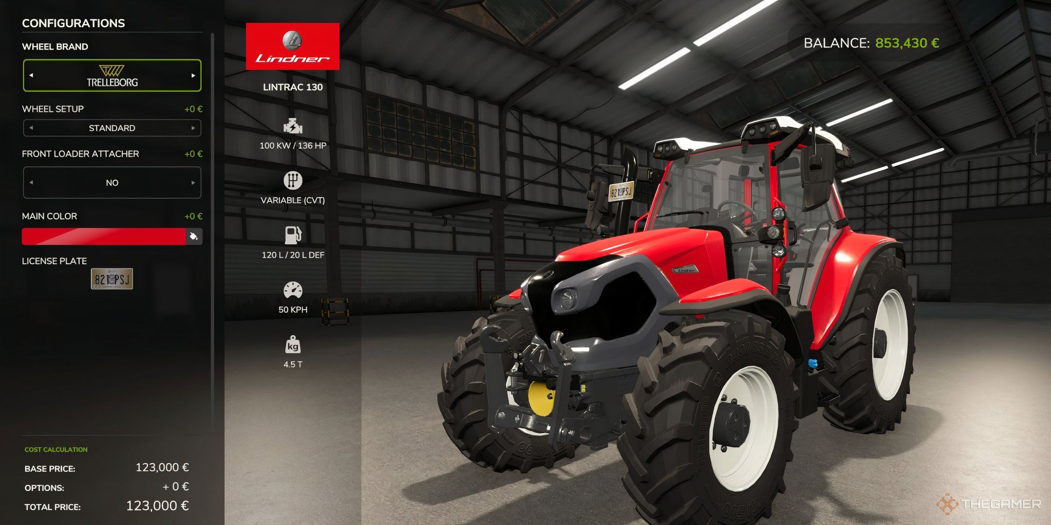 Previewing the Lindner Lintrac 130 in Farming Simulator 25's Garage.